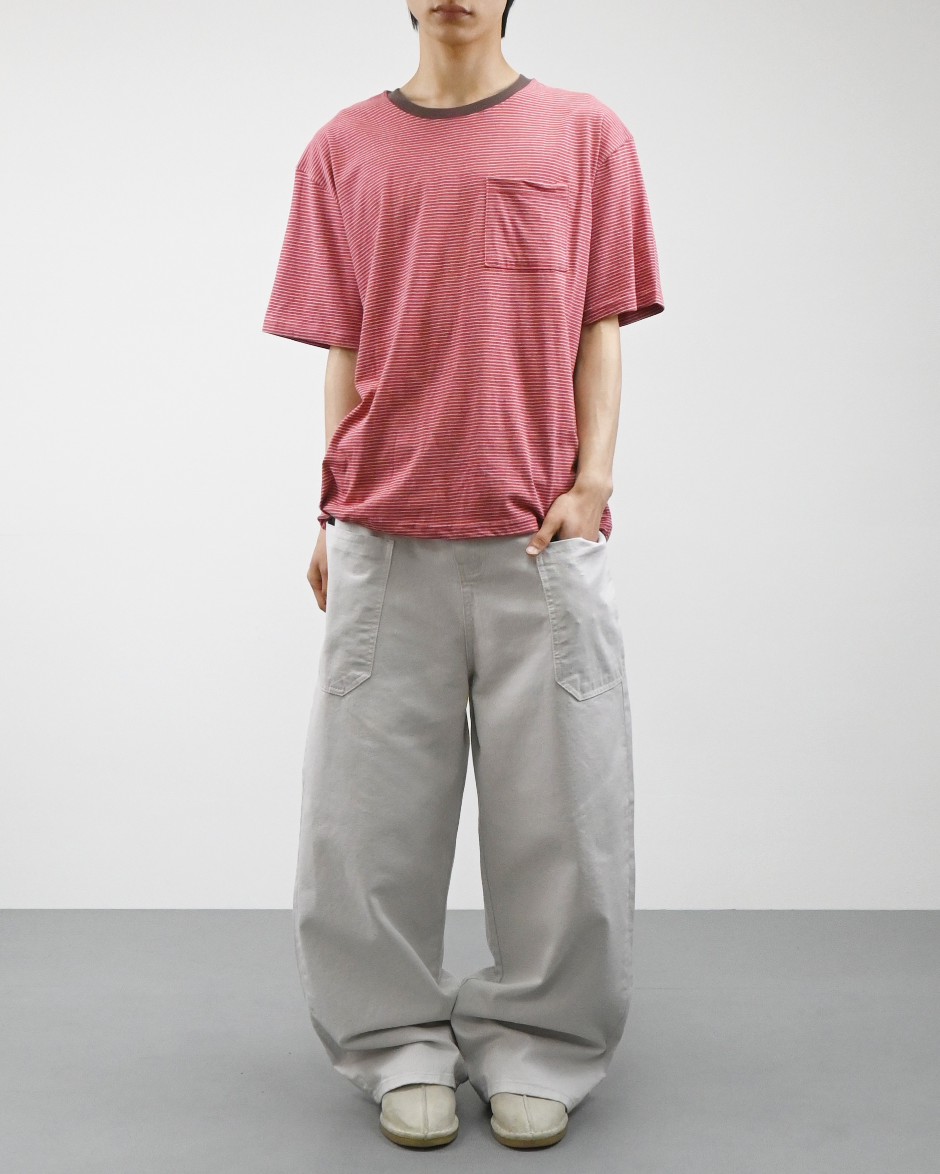 ringer stripe pocket half-t-shirt