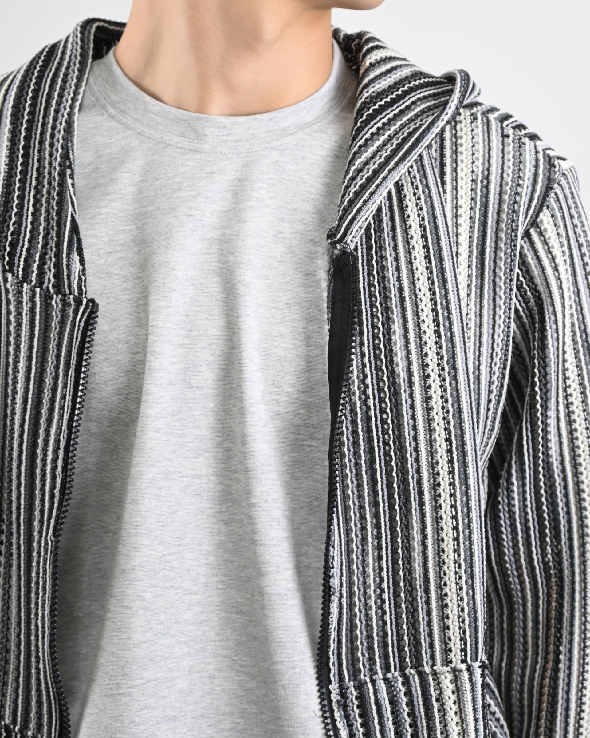 stripe punching hood zip-up