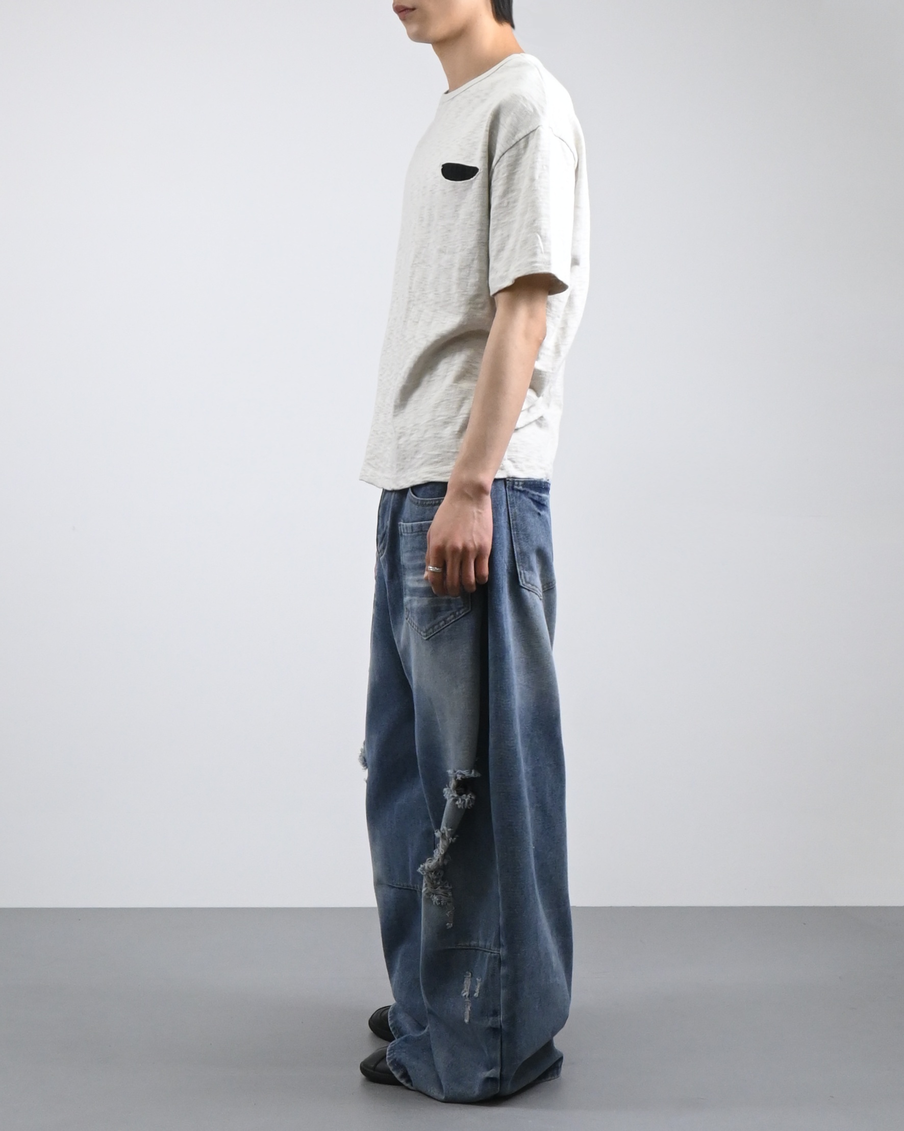 cat washing damage denim pants