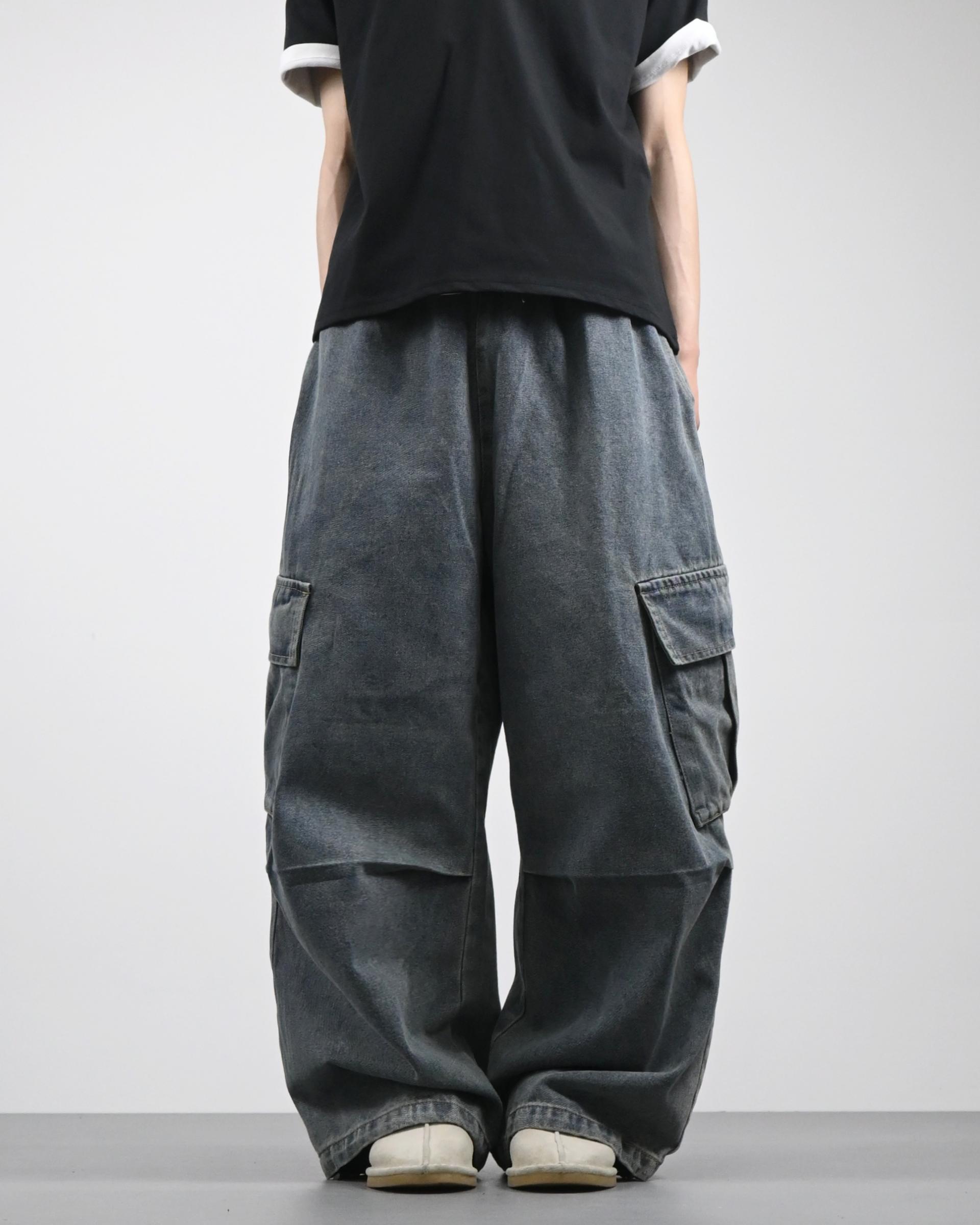 banding big cargo denim pants