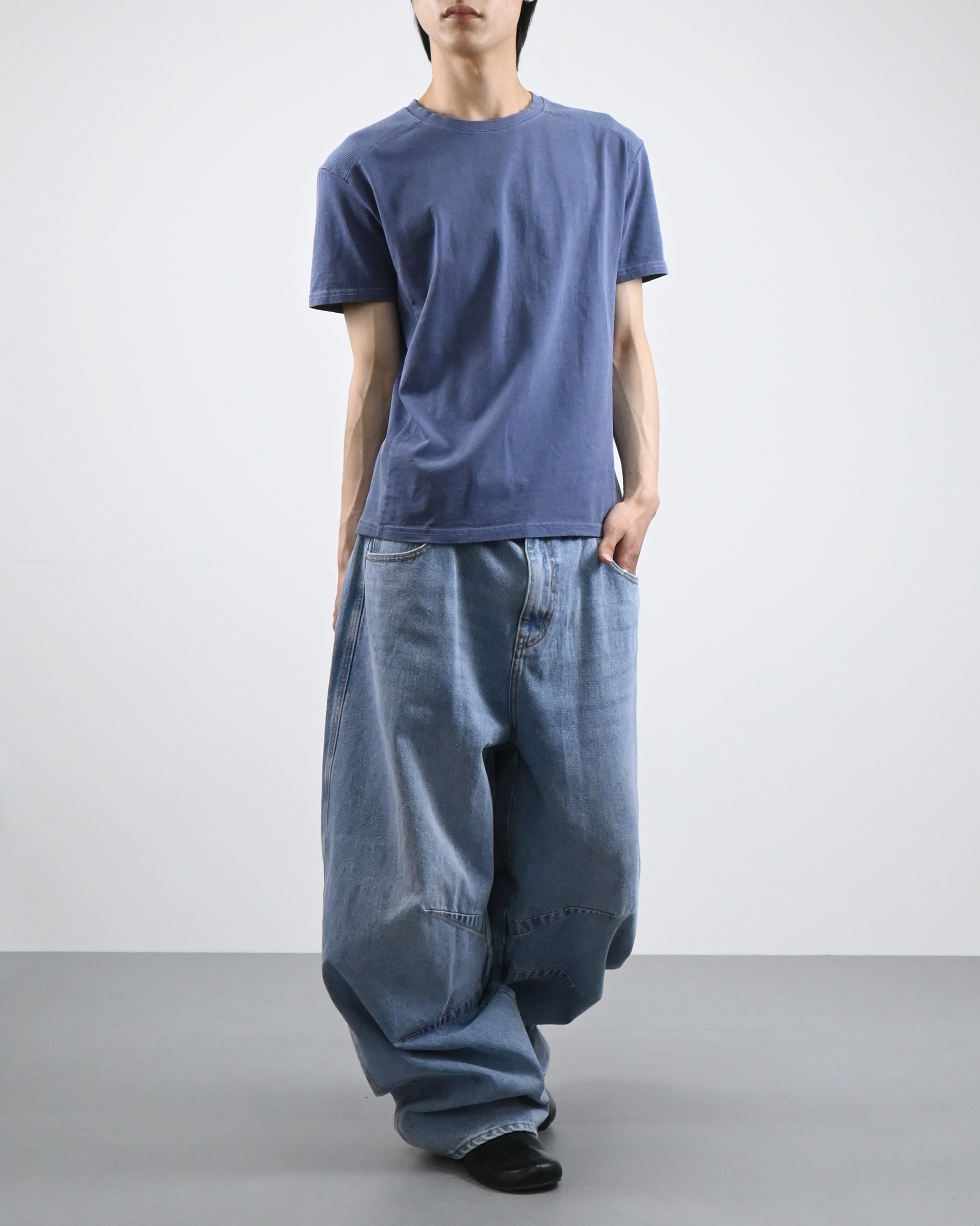 dart balloon denim pants (mid blue)