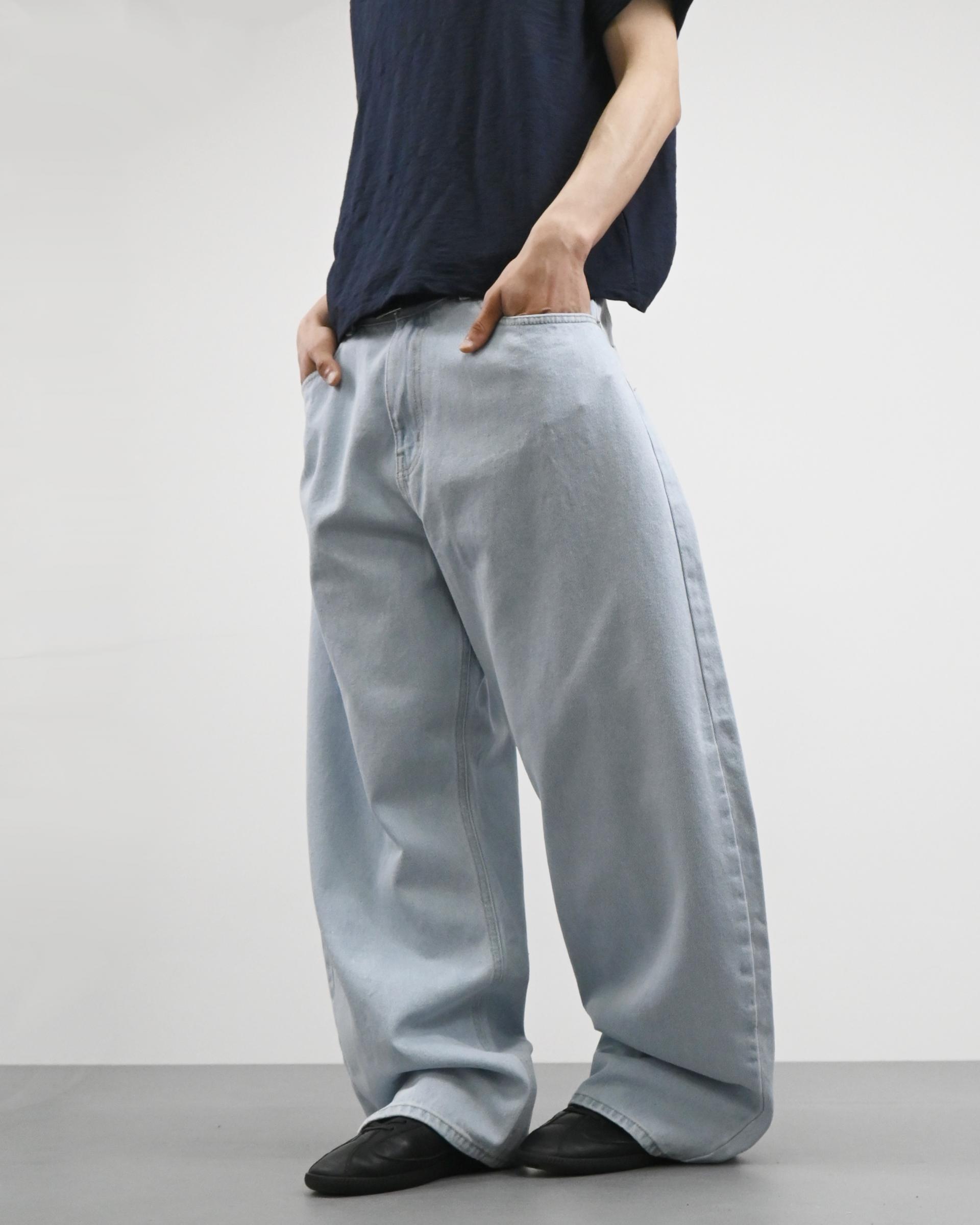 cream blue curved denim pants