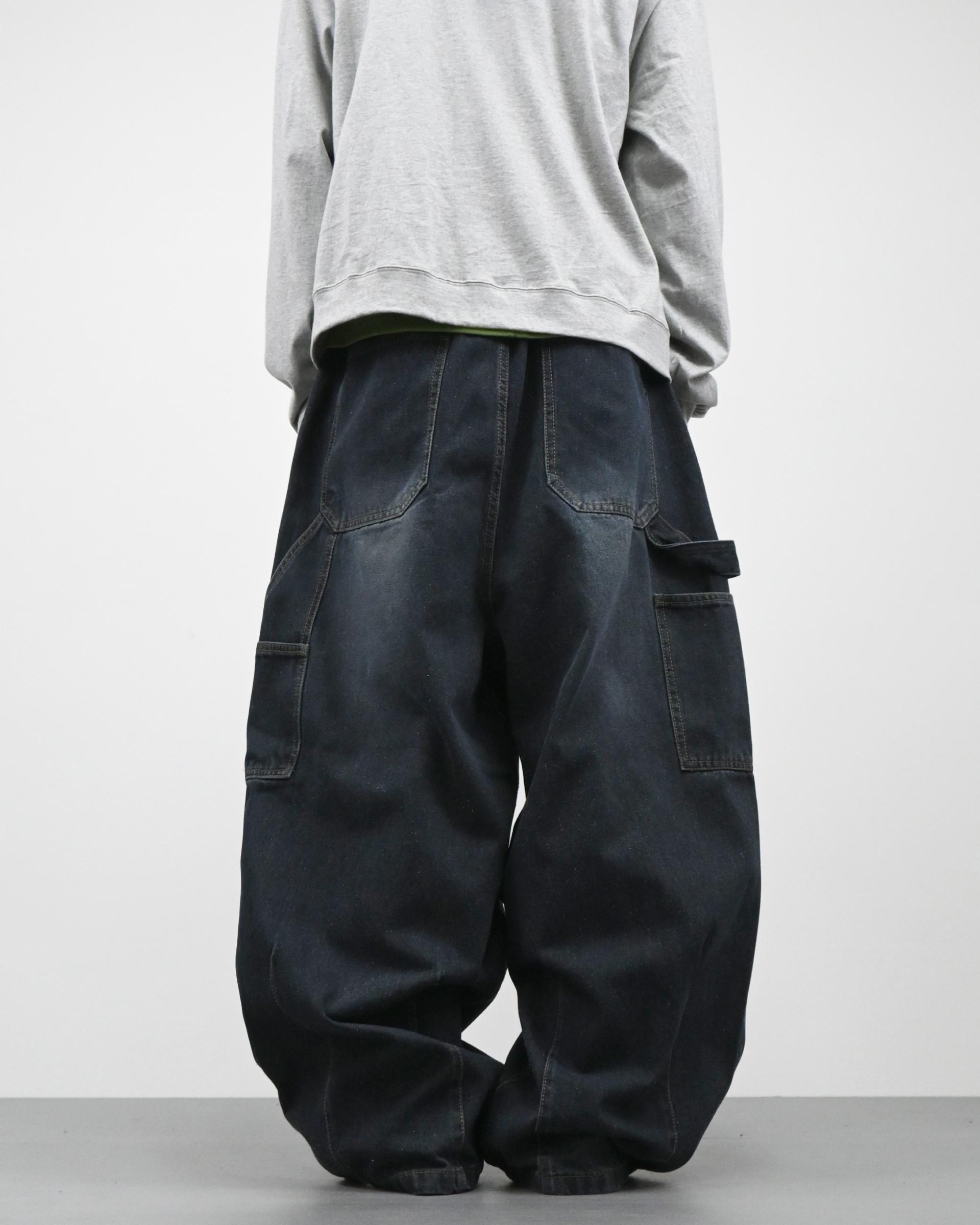 ash washed carpenter balloon denim pants