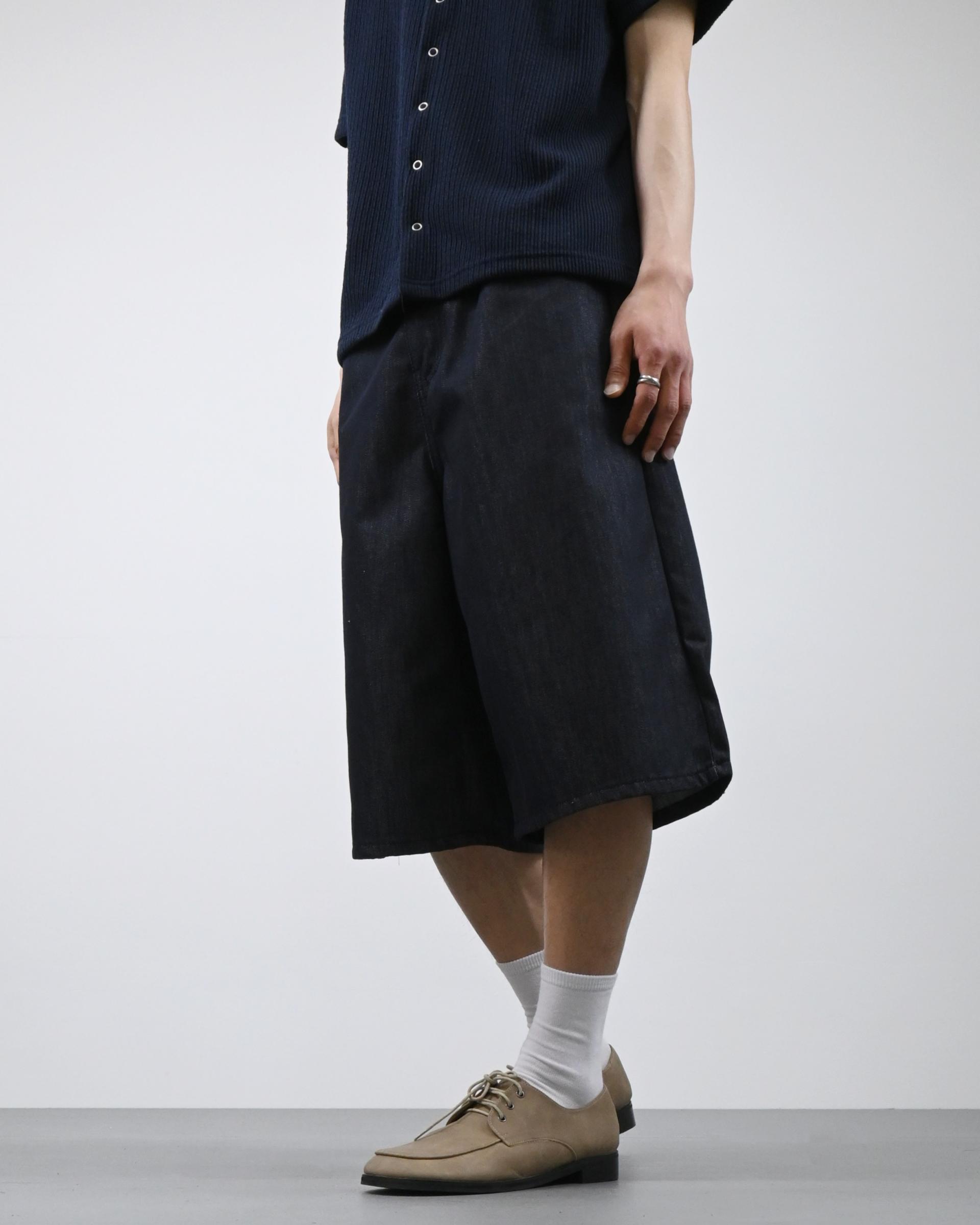 check pocket raw bermuda denim pants