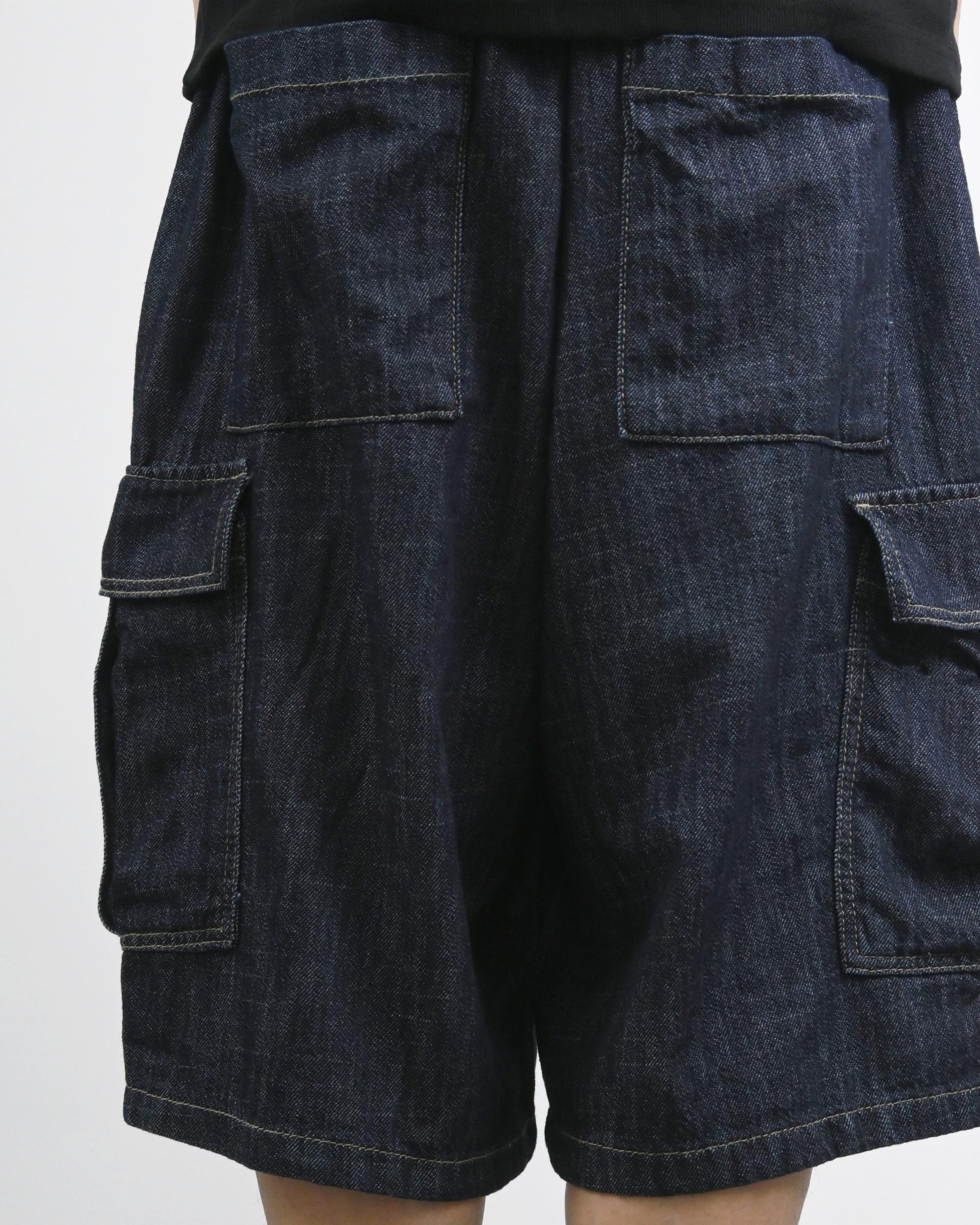 slub denim cargo bermuda pants