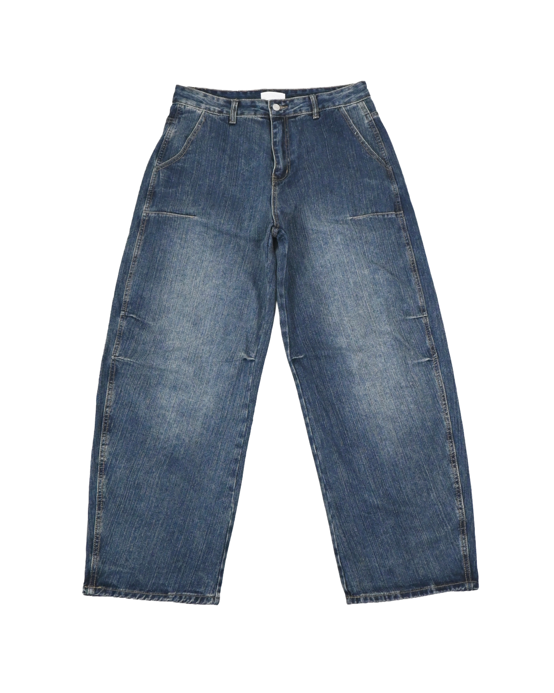 pin slub curved denim pants