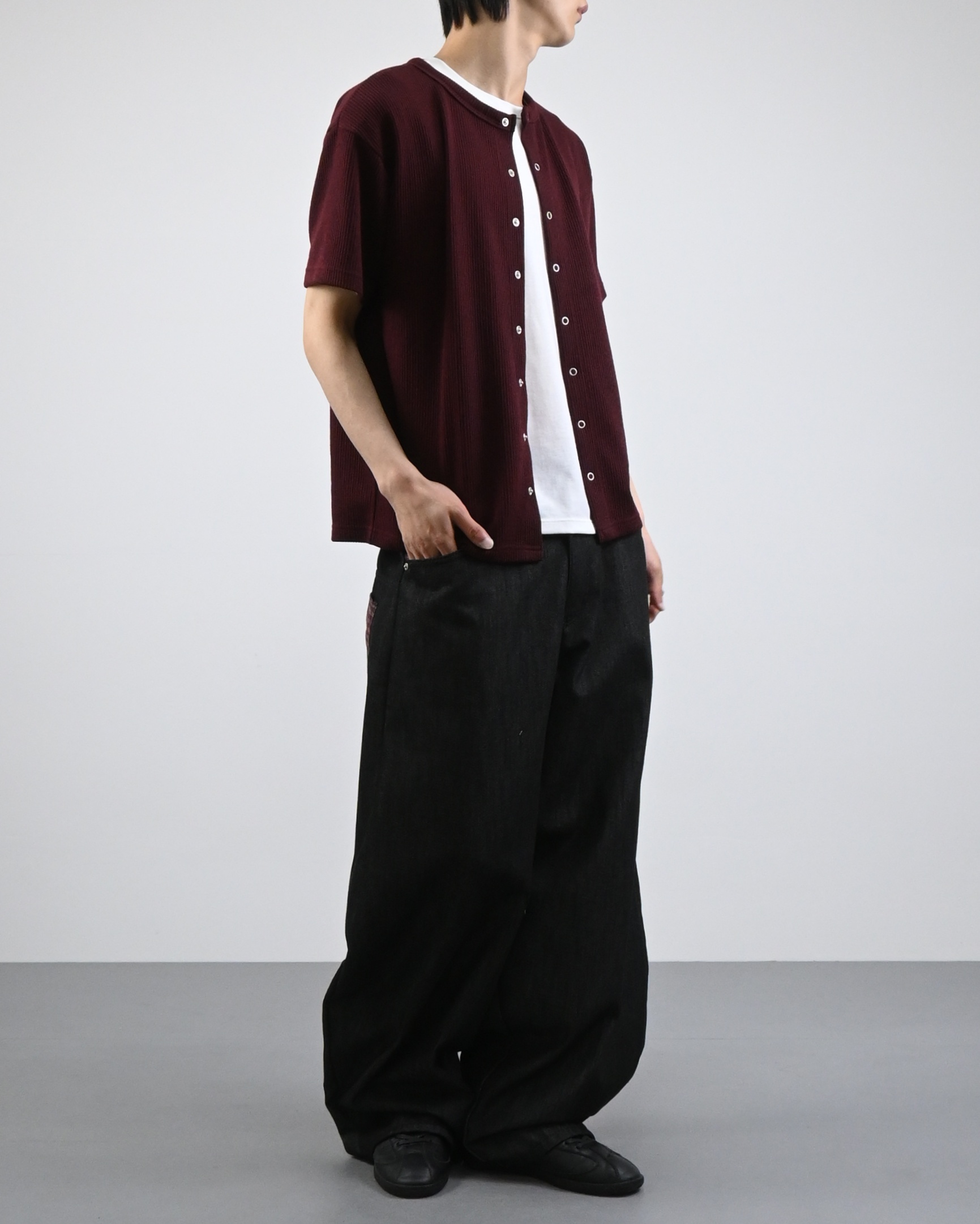 check pocket raw denim pants