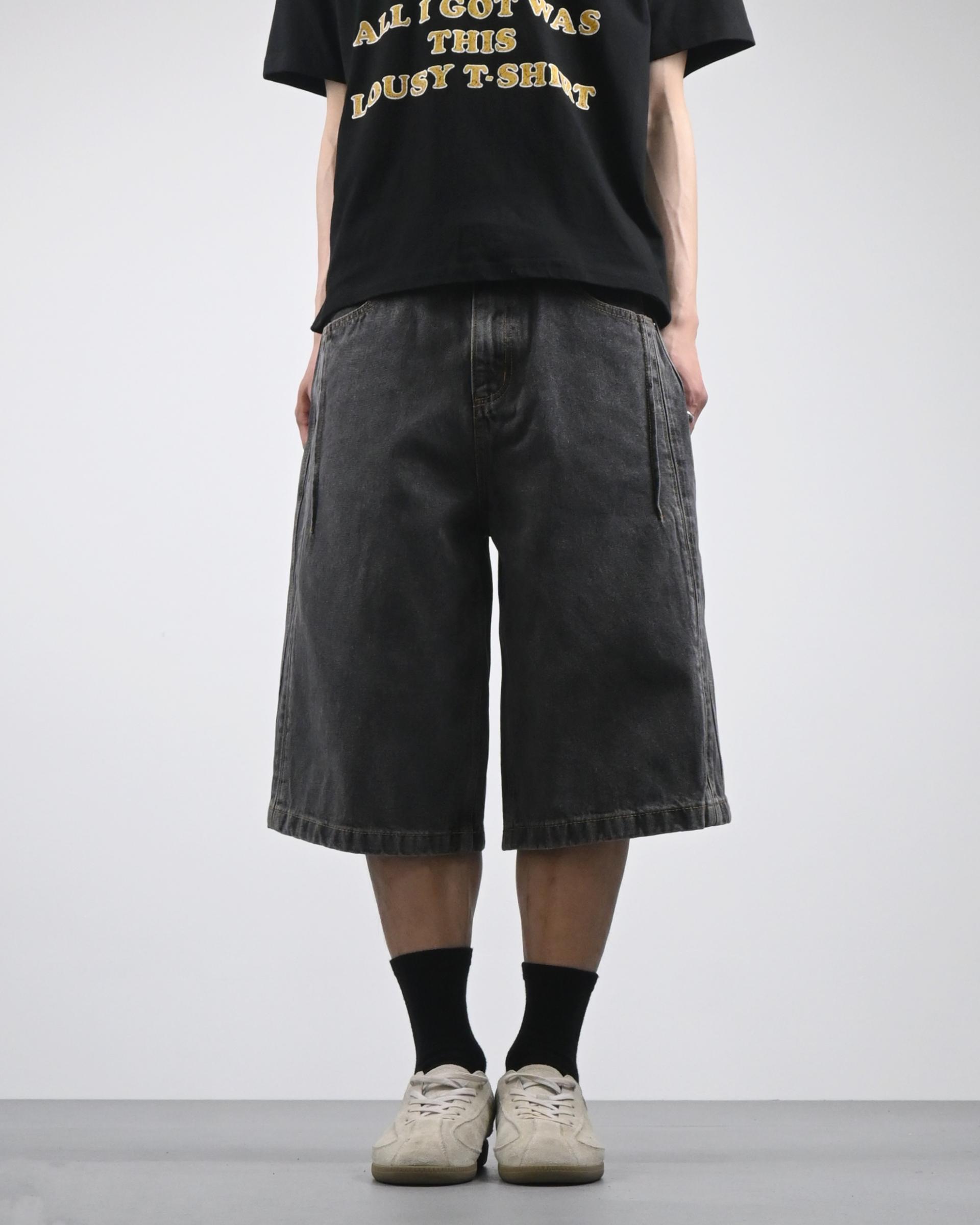 charcoal side line bermuda denim pants