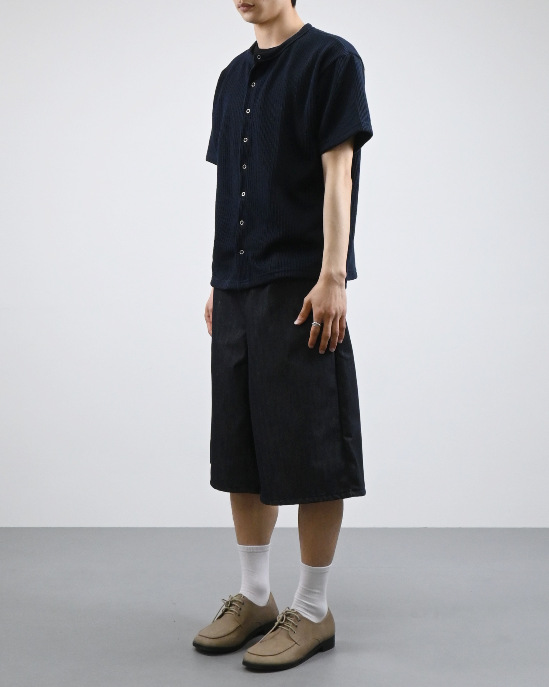 check pocket raw bermuda denim pants