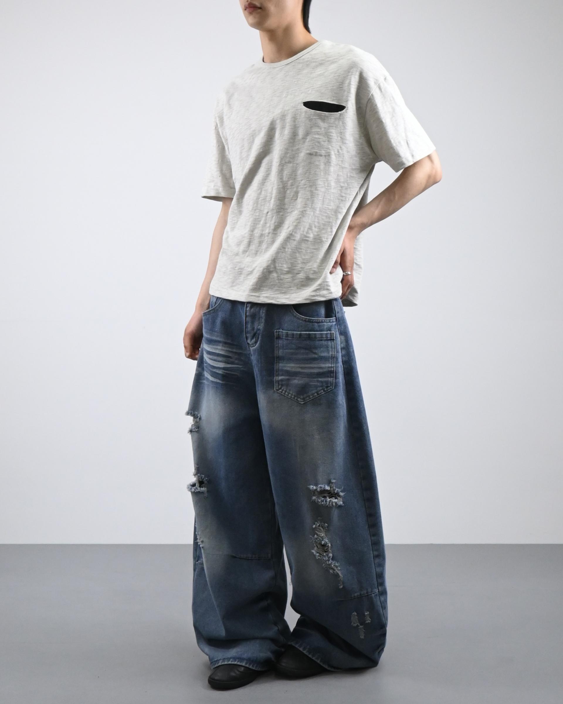 cat washing damage denim pants