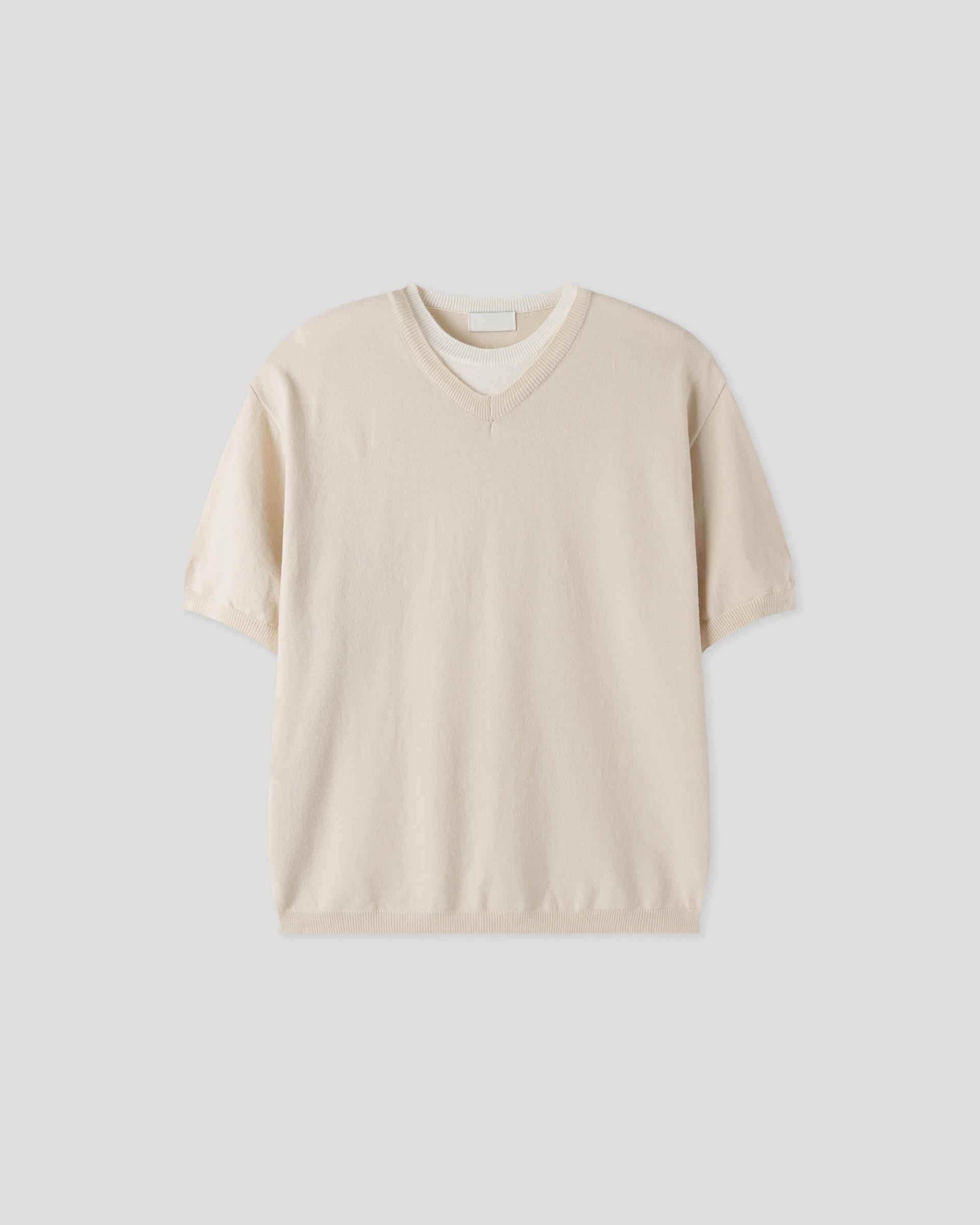 v-neck layered half knit