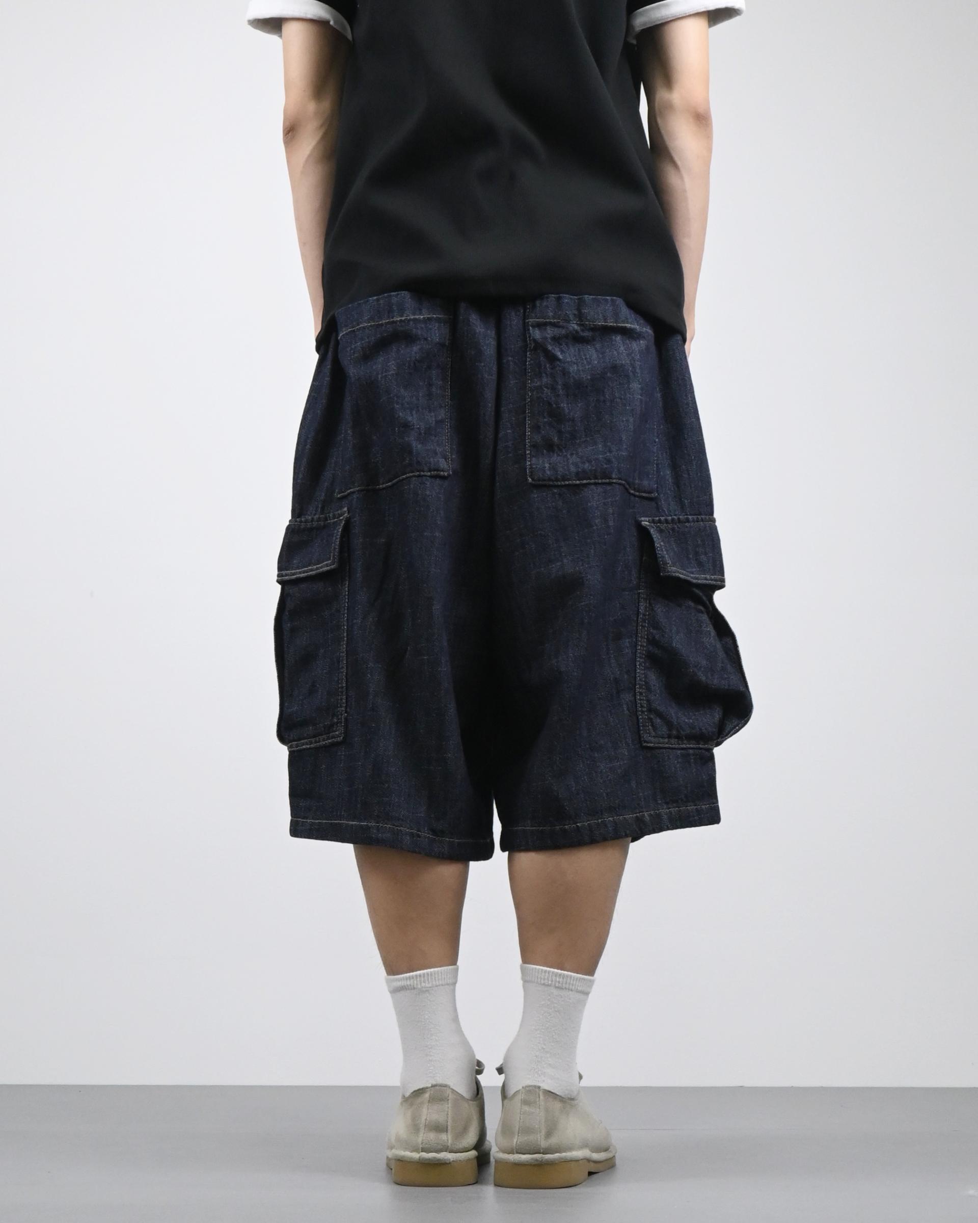 slub denim cargo bermuda pants