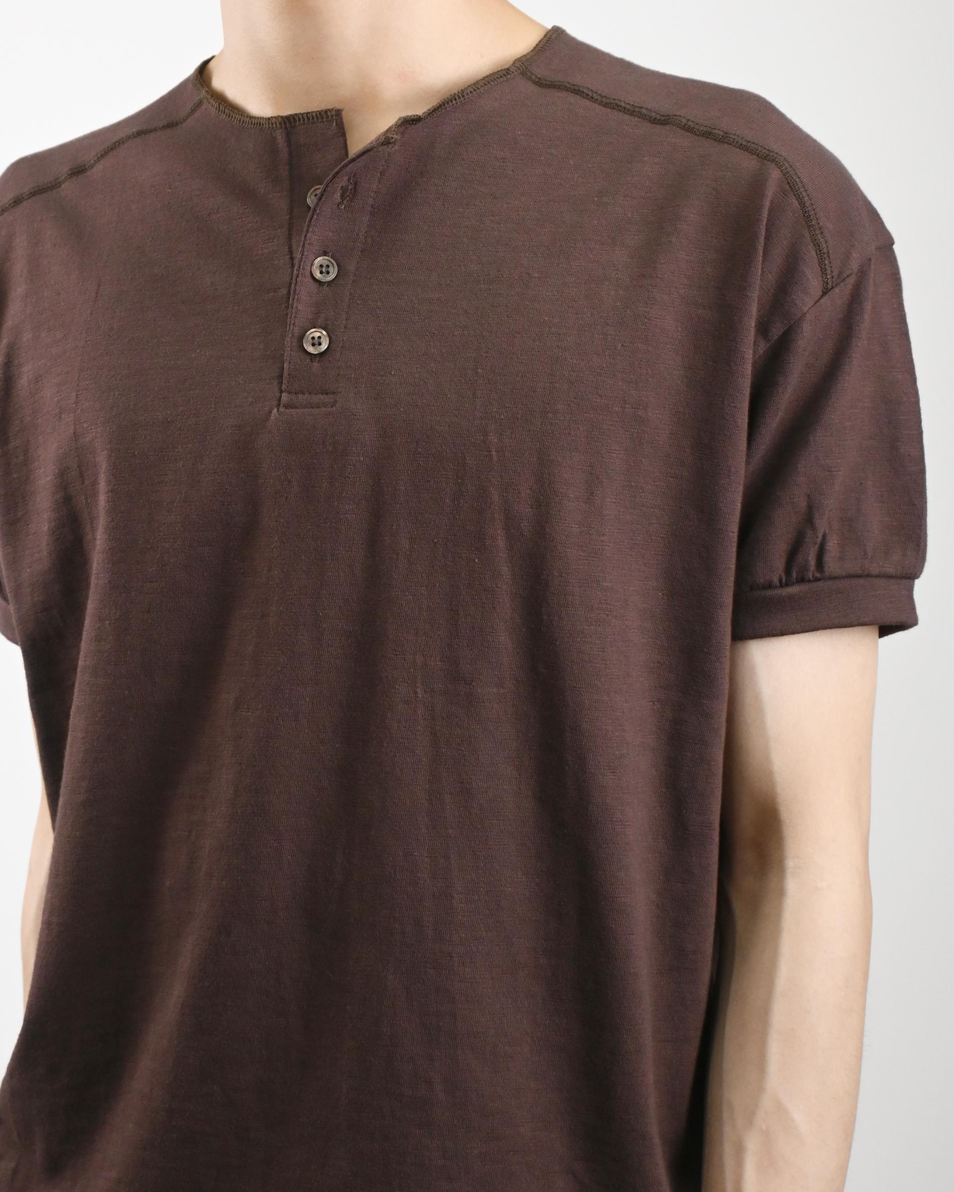stitch henley neck half t-shirt