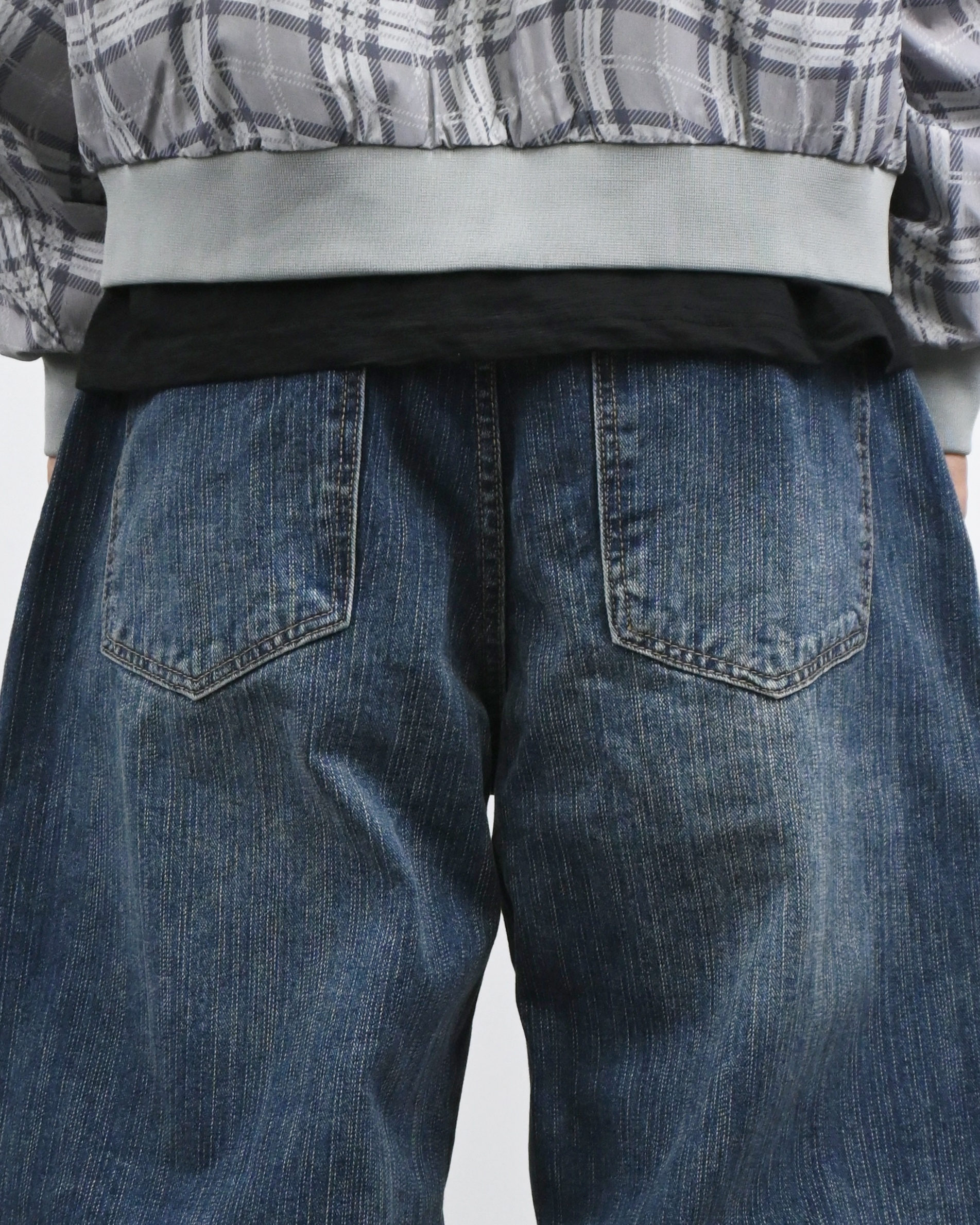 pin slub curved denim pants