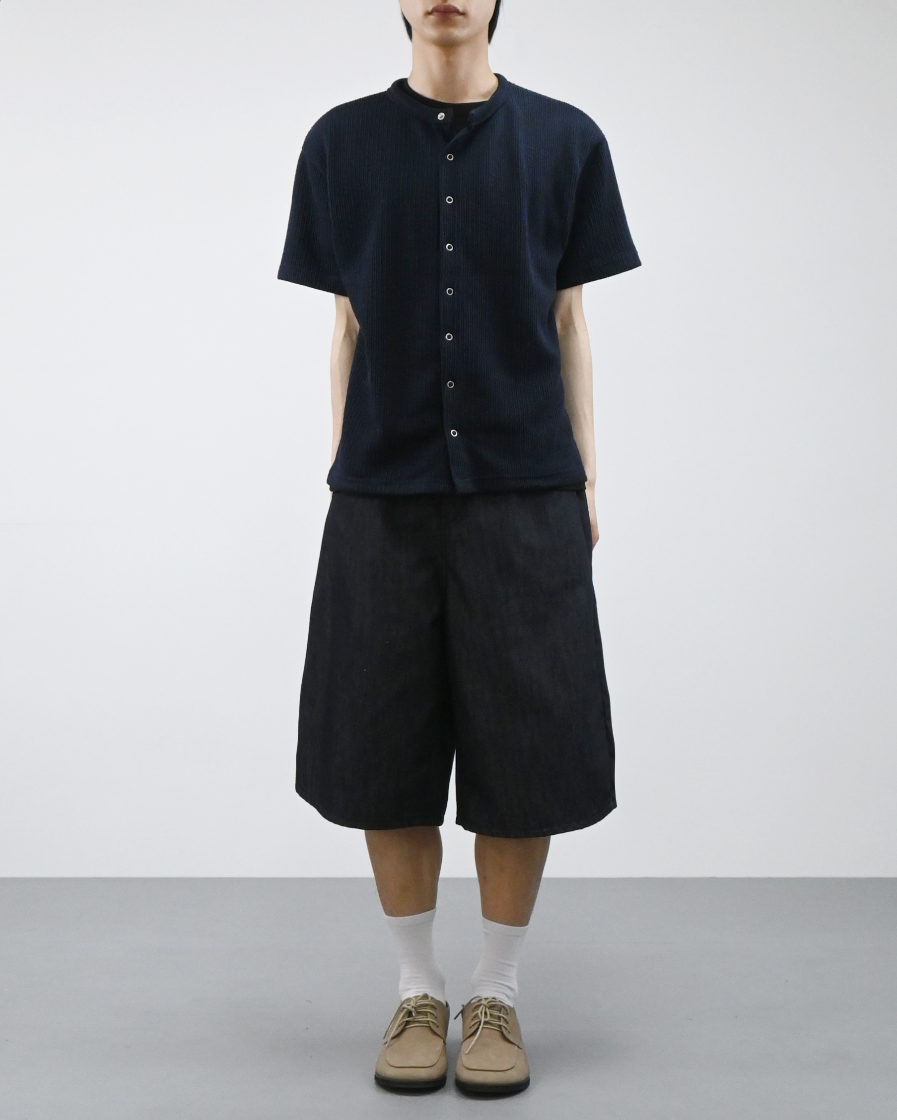 check pocket raw bermuda denim pants