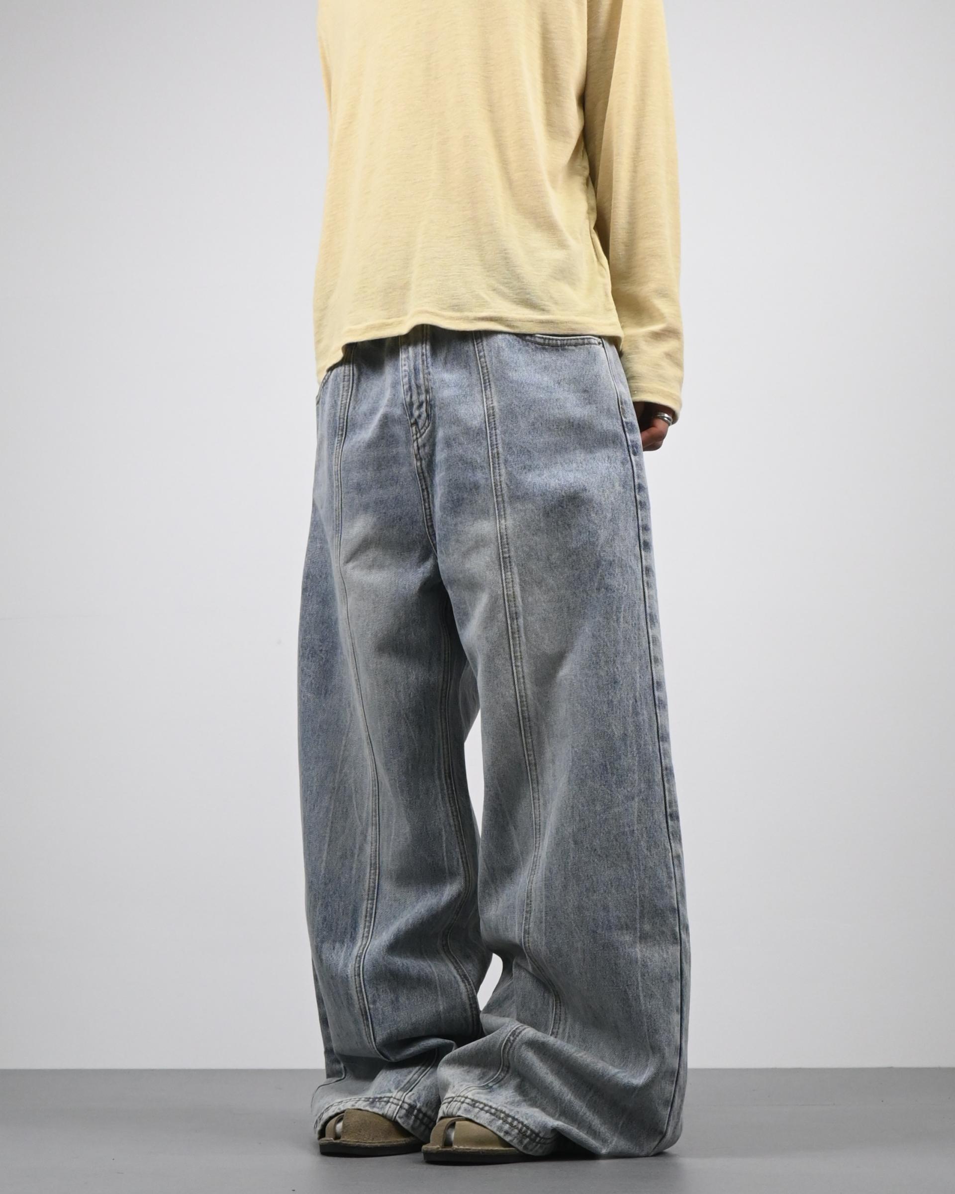 light blue over wide line denim pants
