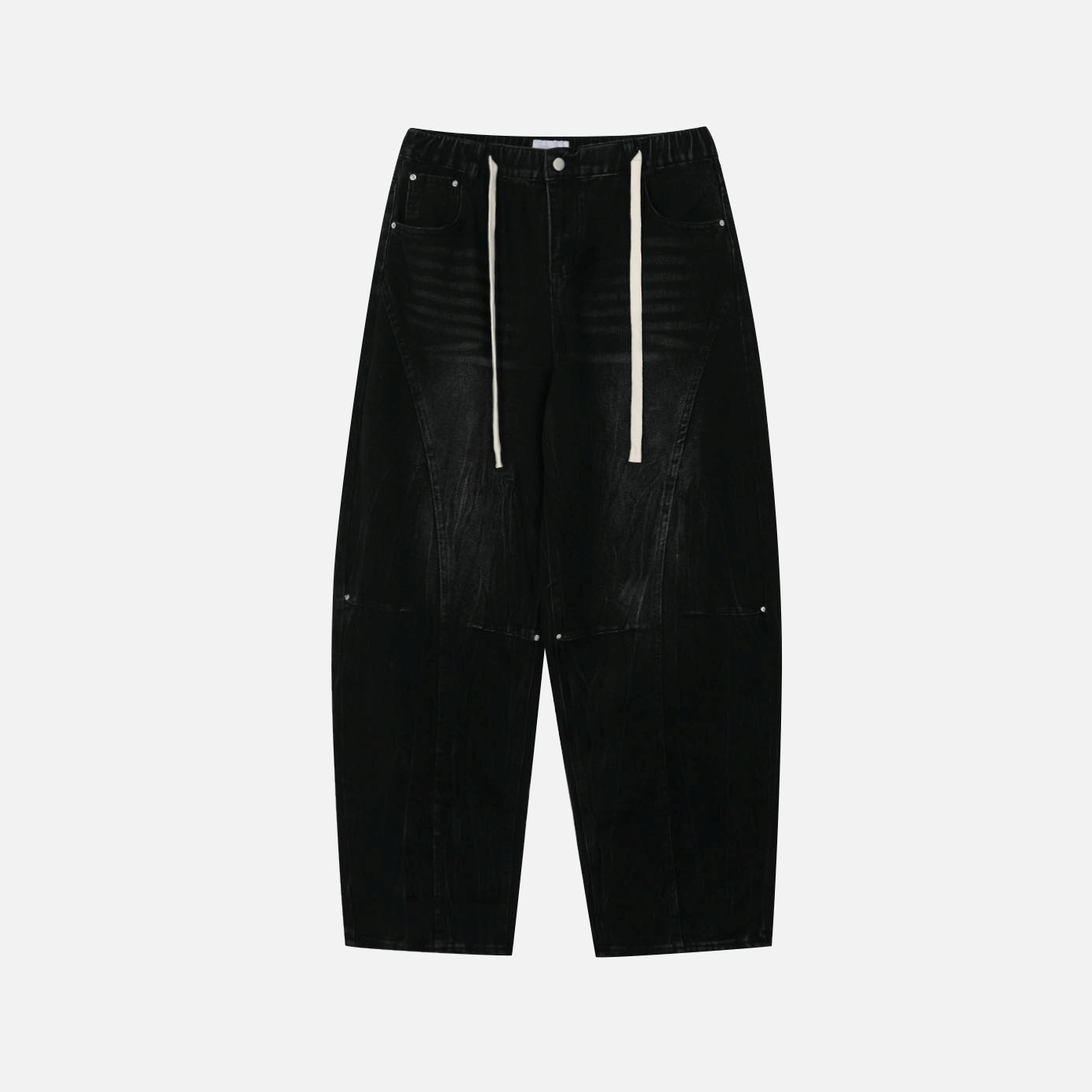 snap creased balloon denim pants