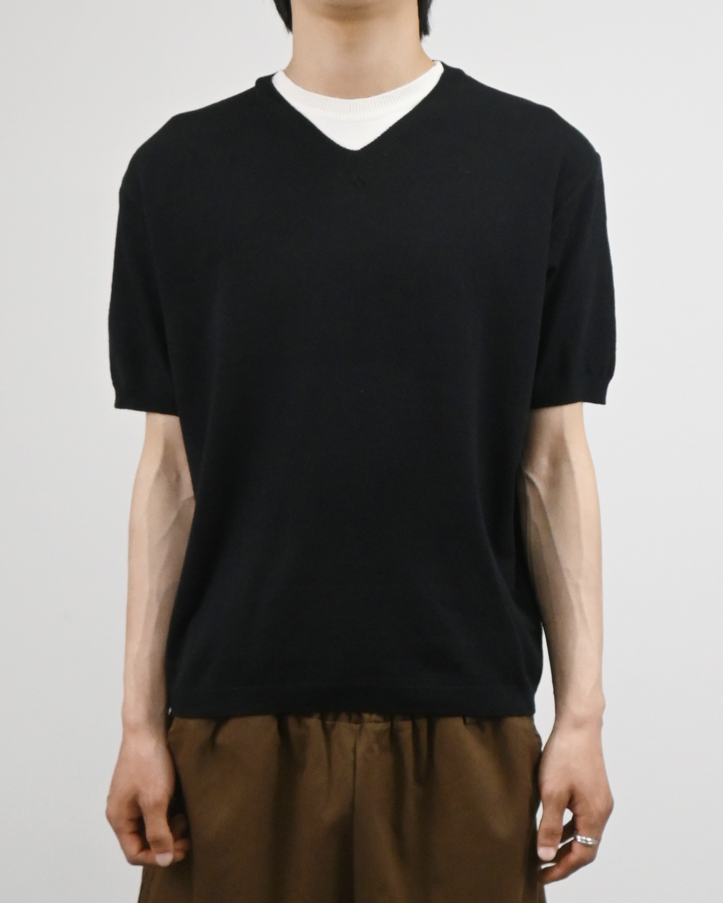 v-neck layered half knit