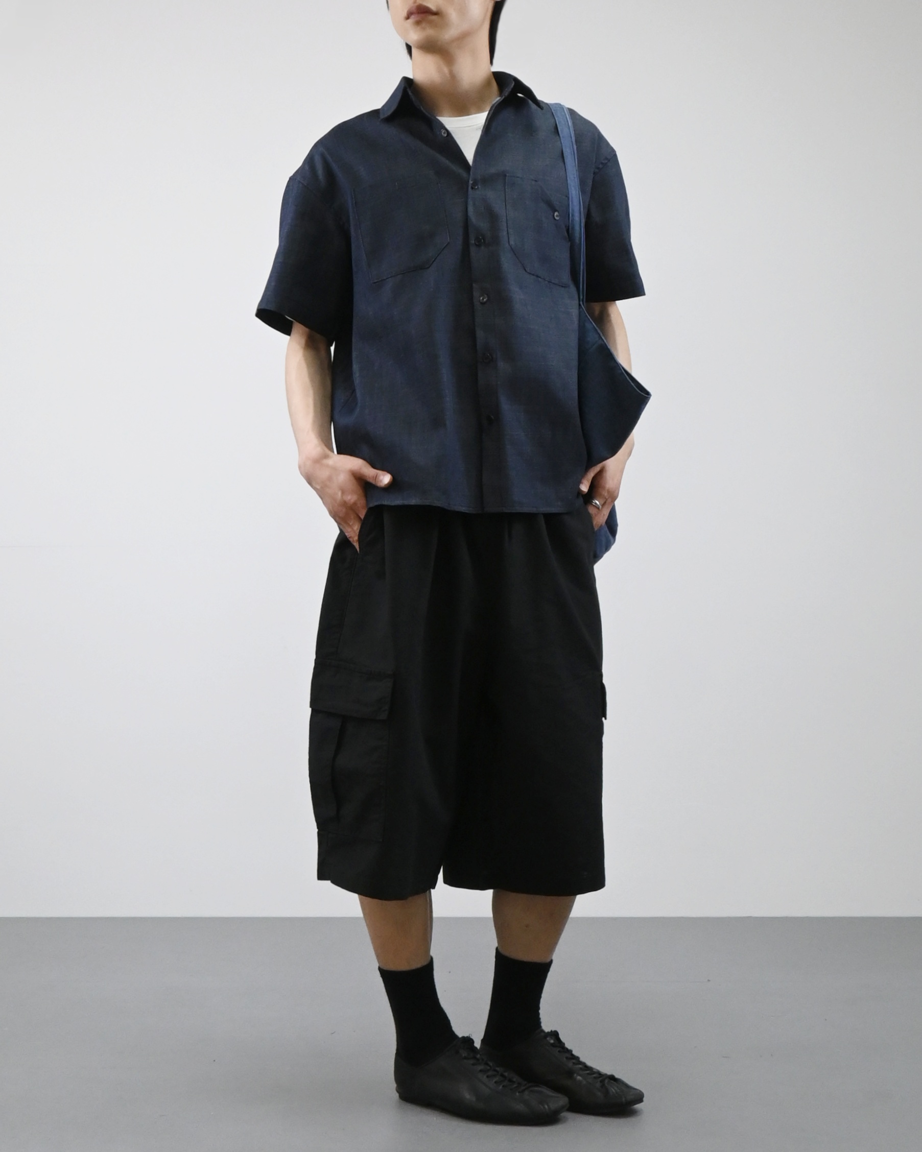 linen pocket half denim shirt