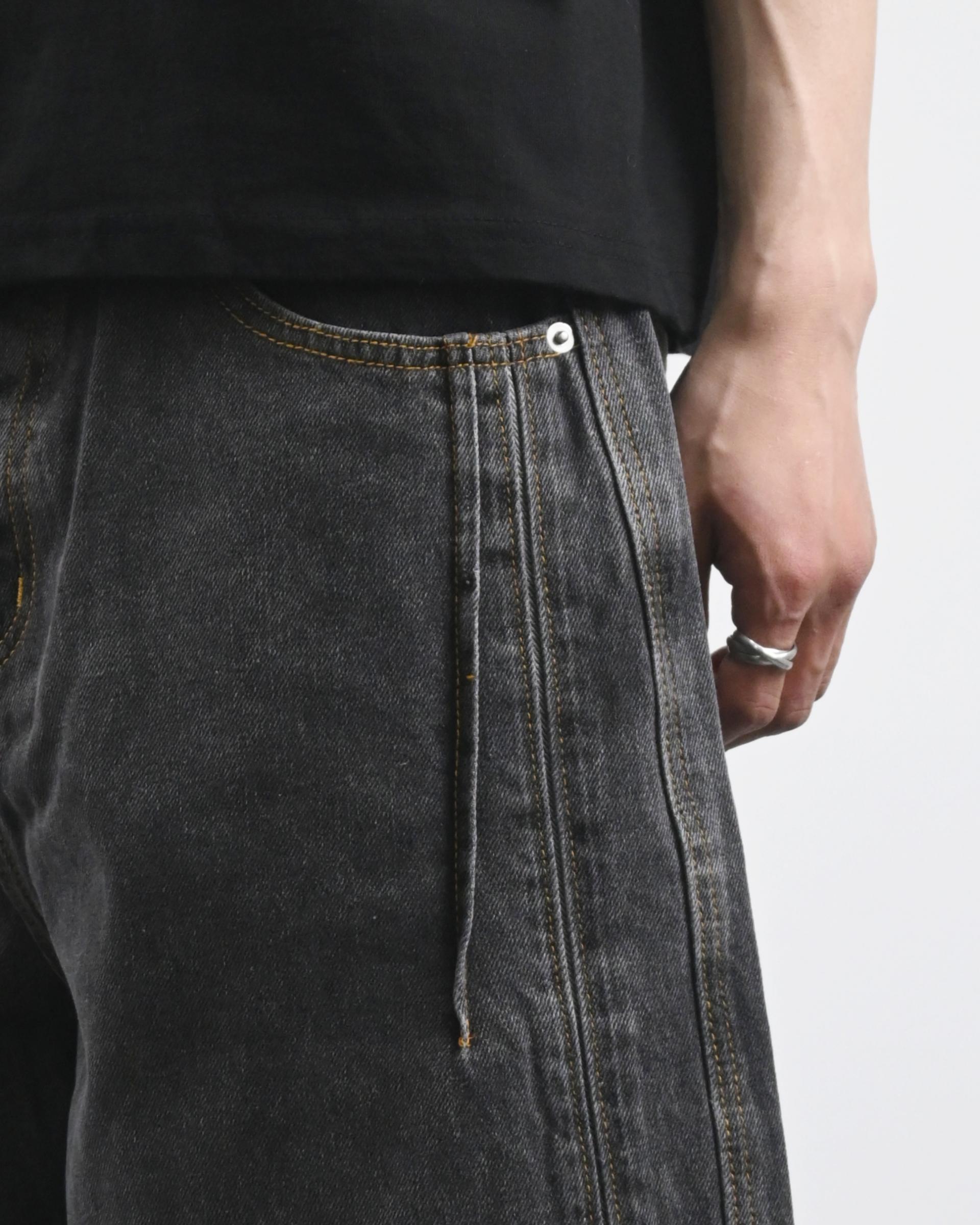 charcoal side line bermuda denim pants