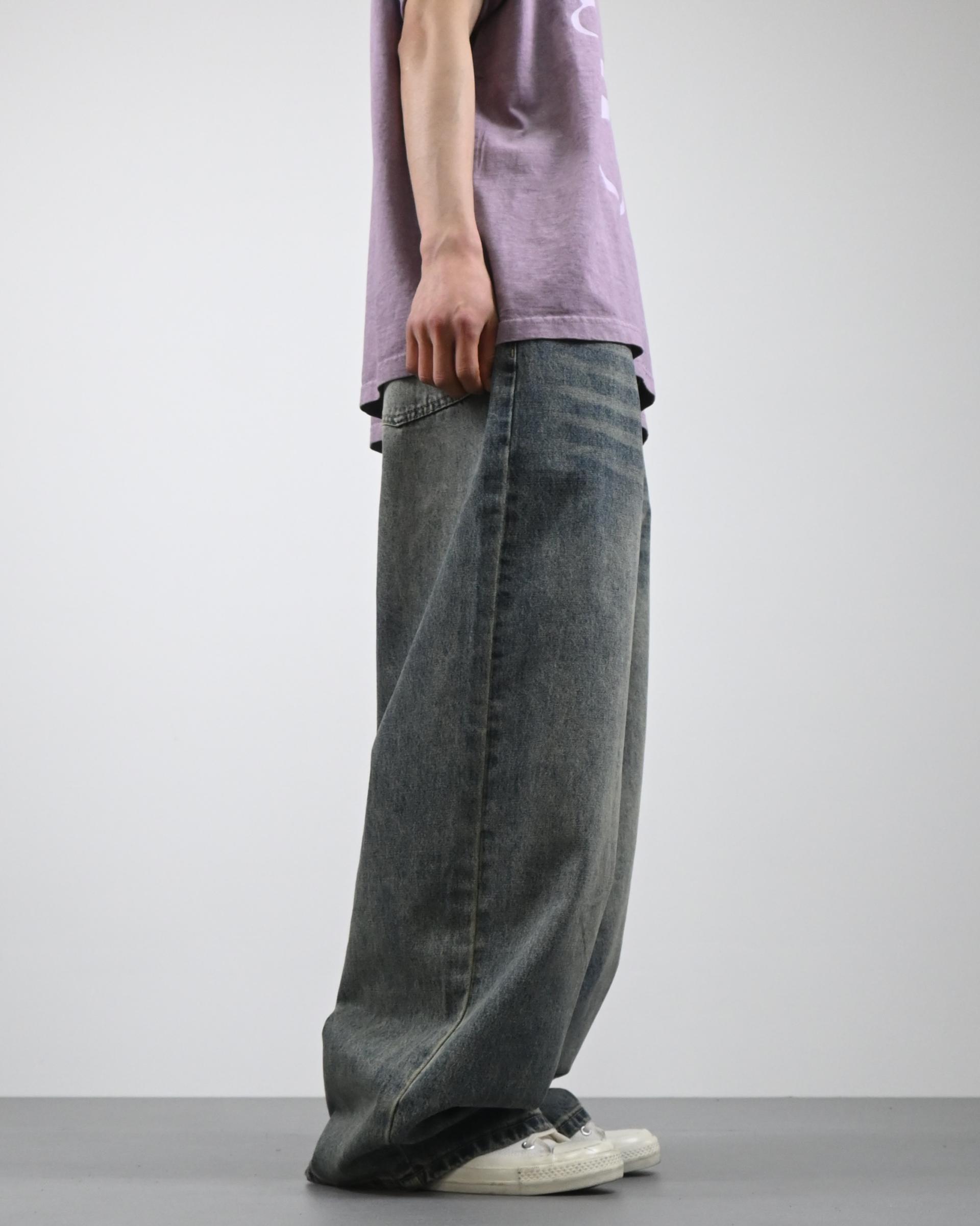tiger washed curved denim pants