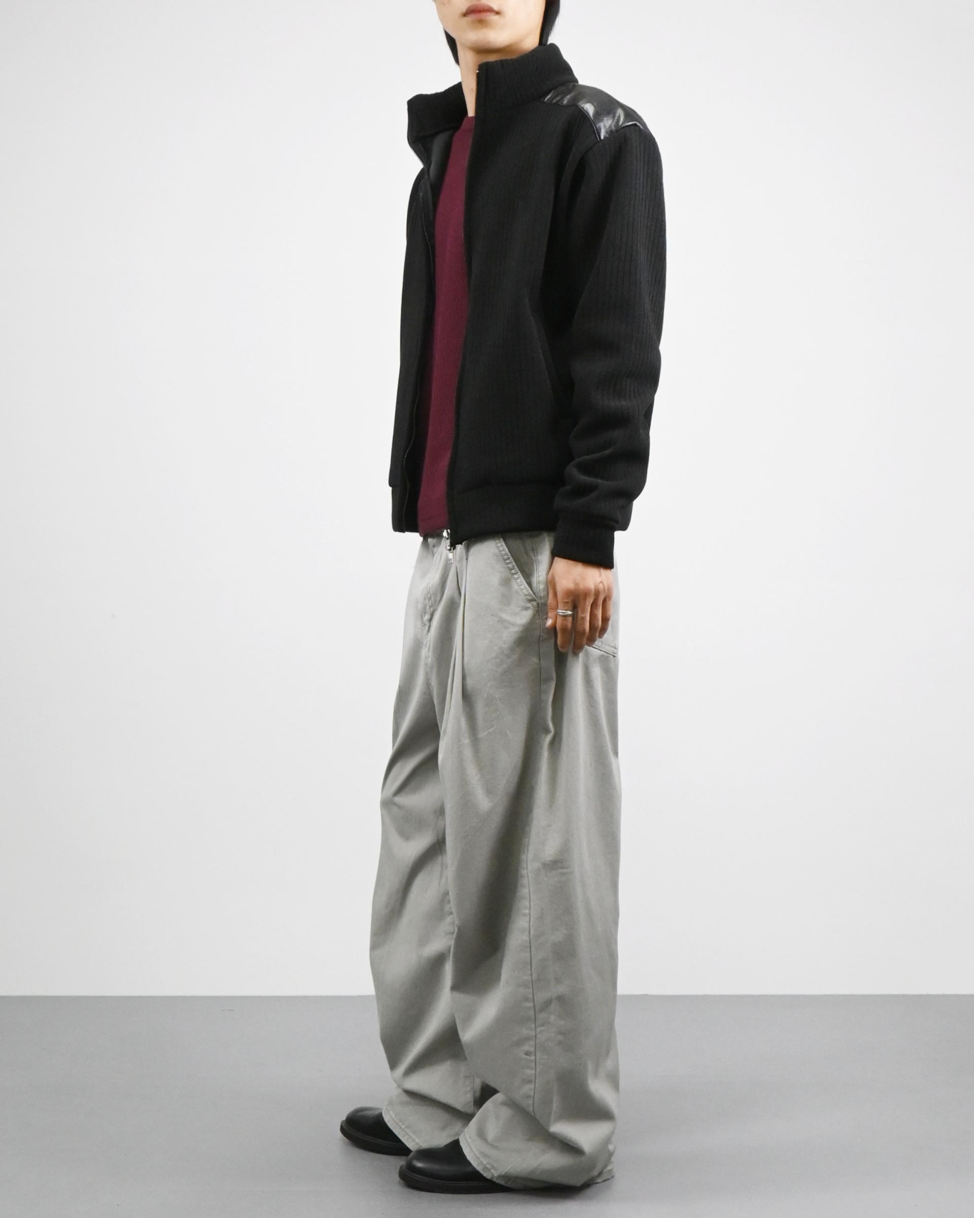 leather contrast knit jacket