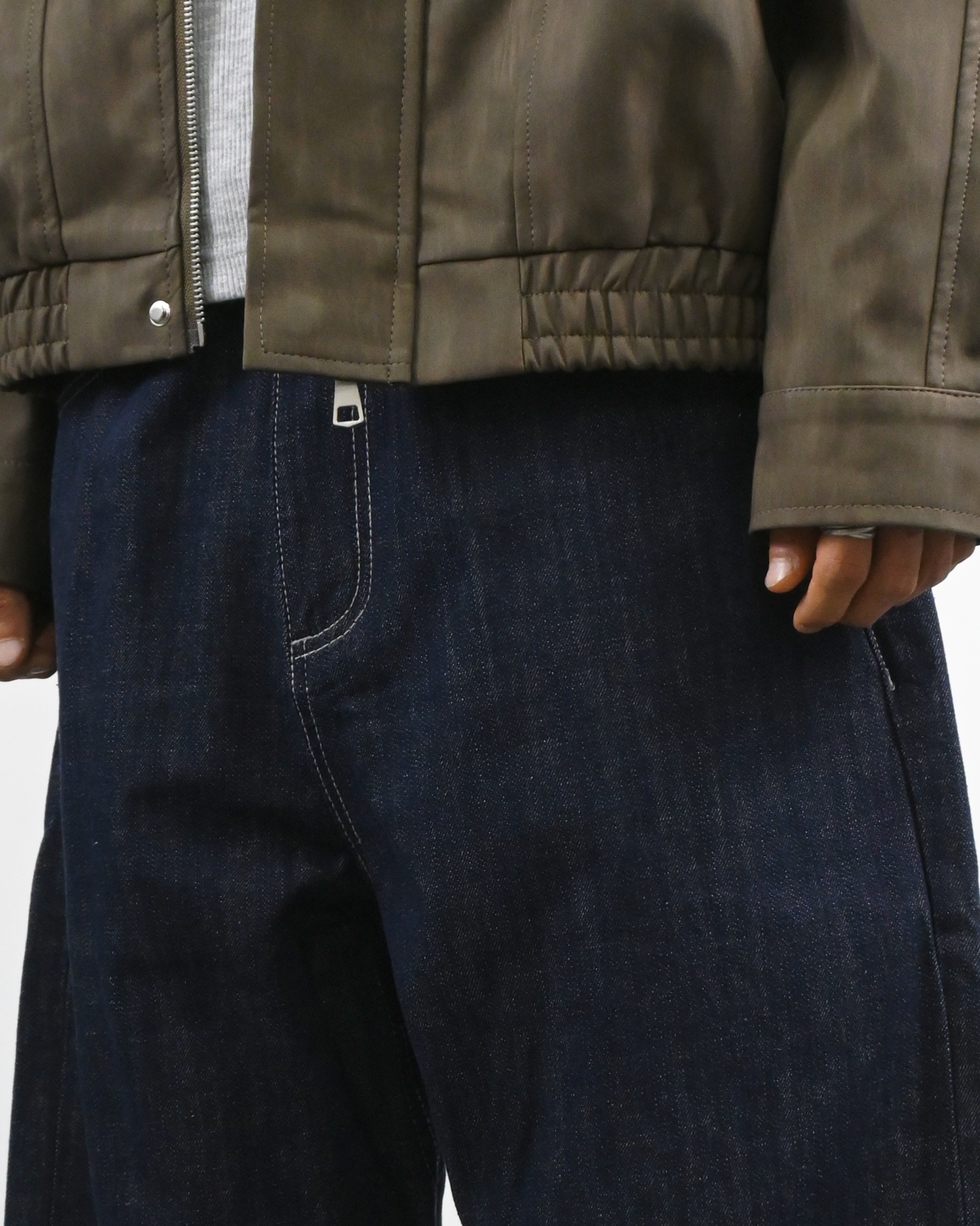 velcro deep indigo denim pants