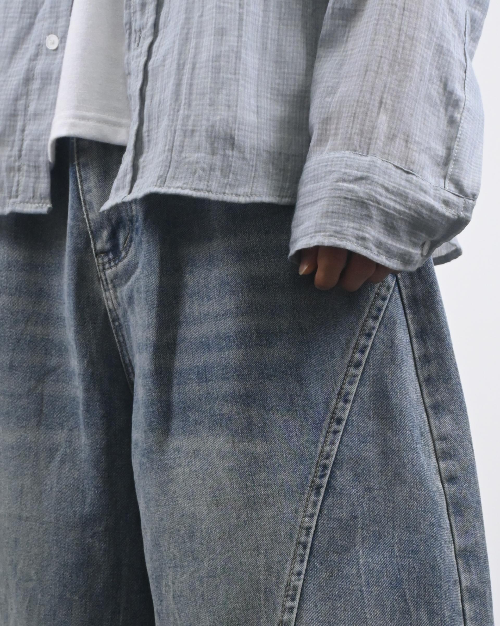 snap creased balloon denim pants