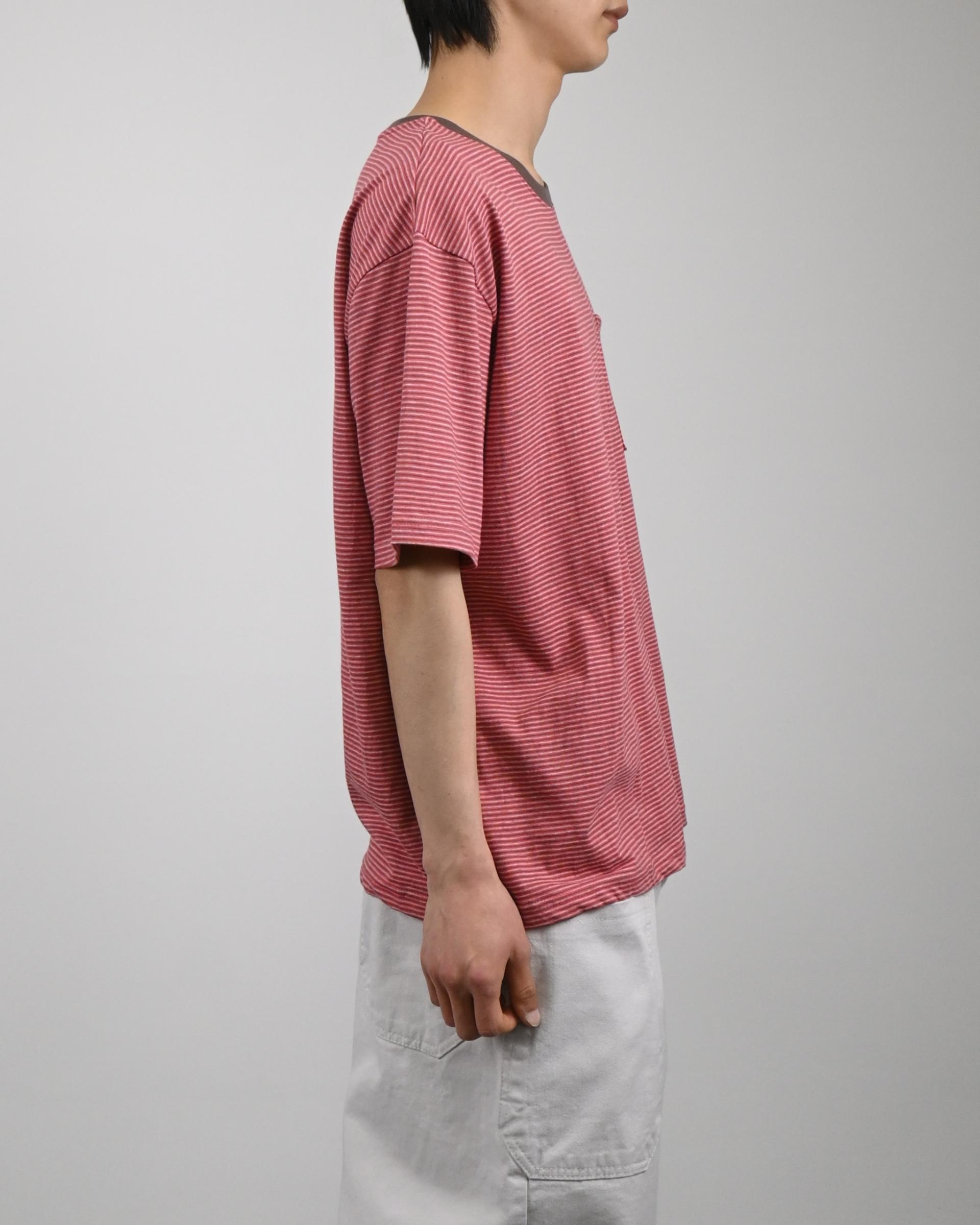 ringer stripe pocket half-t-shirt