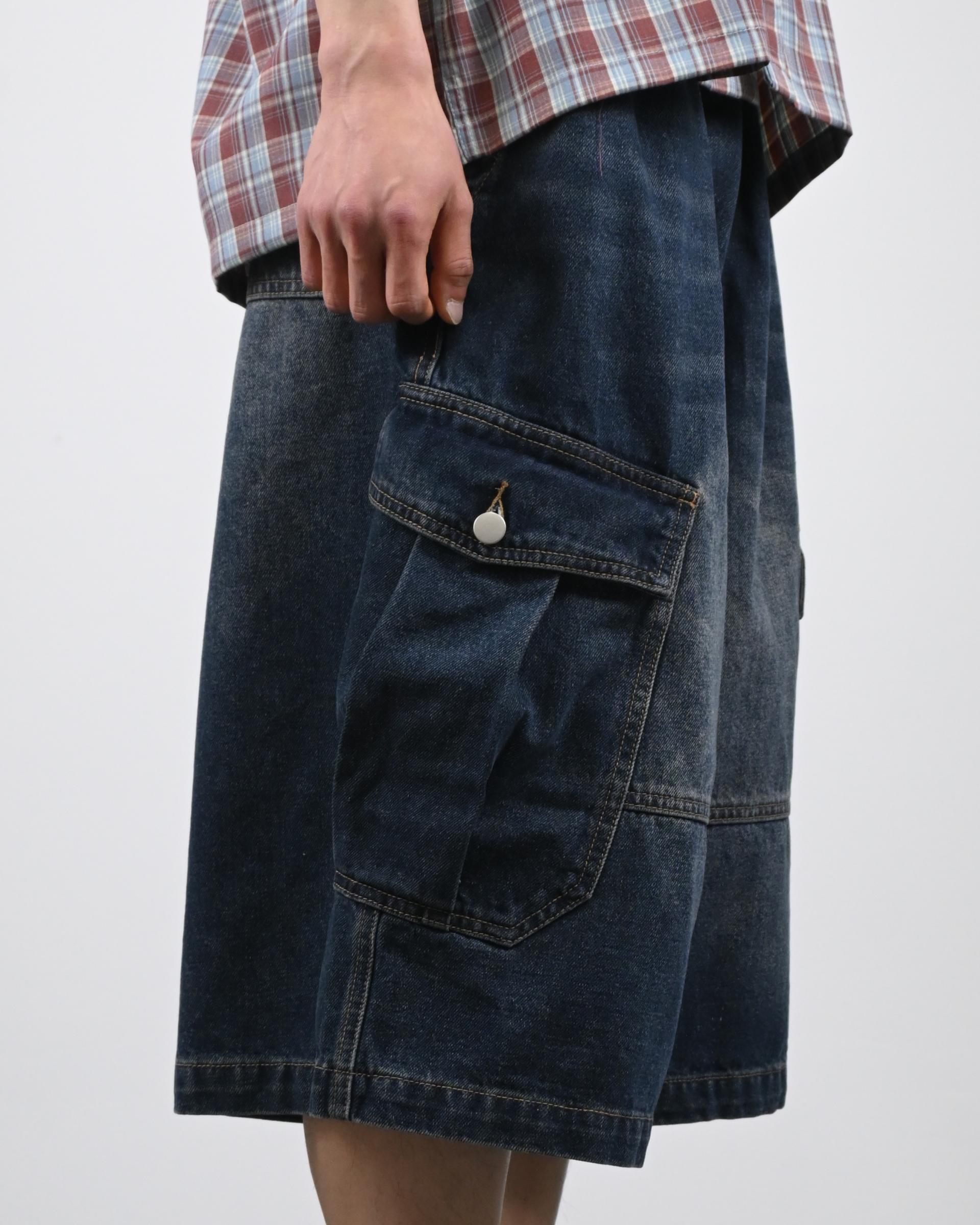 vintage washing cargo bermuda denim pants