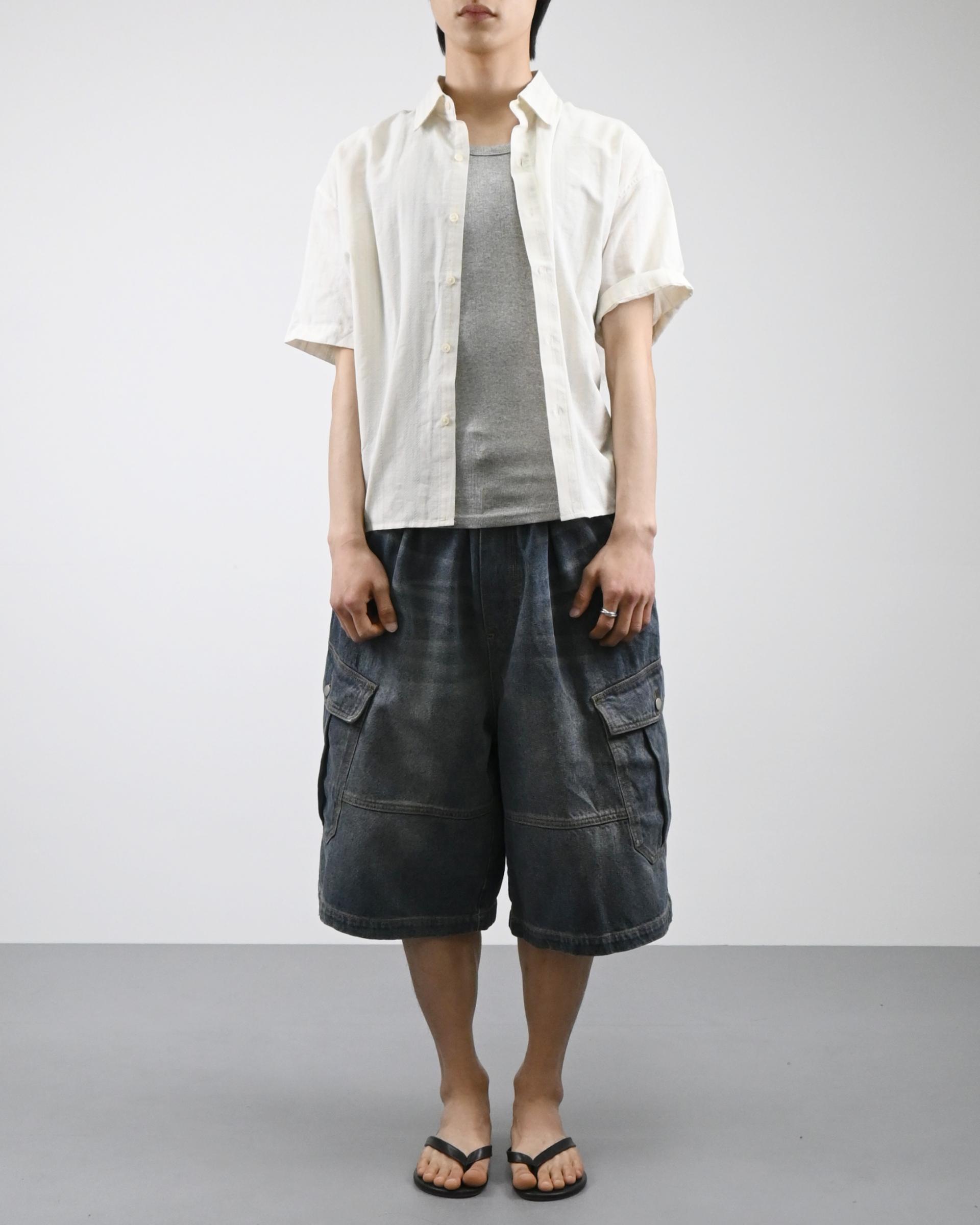 vintage washing cargo bermuda denim pants