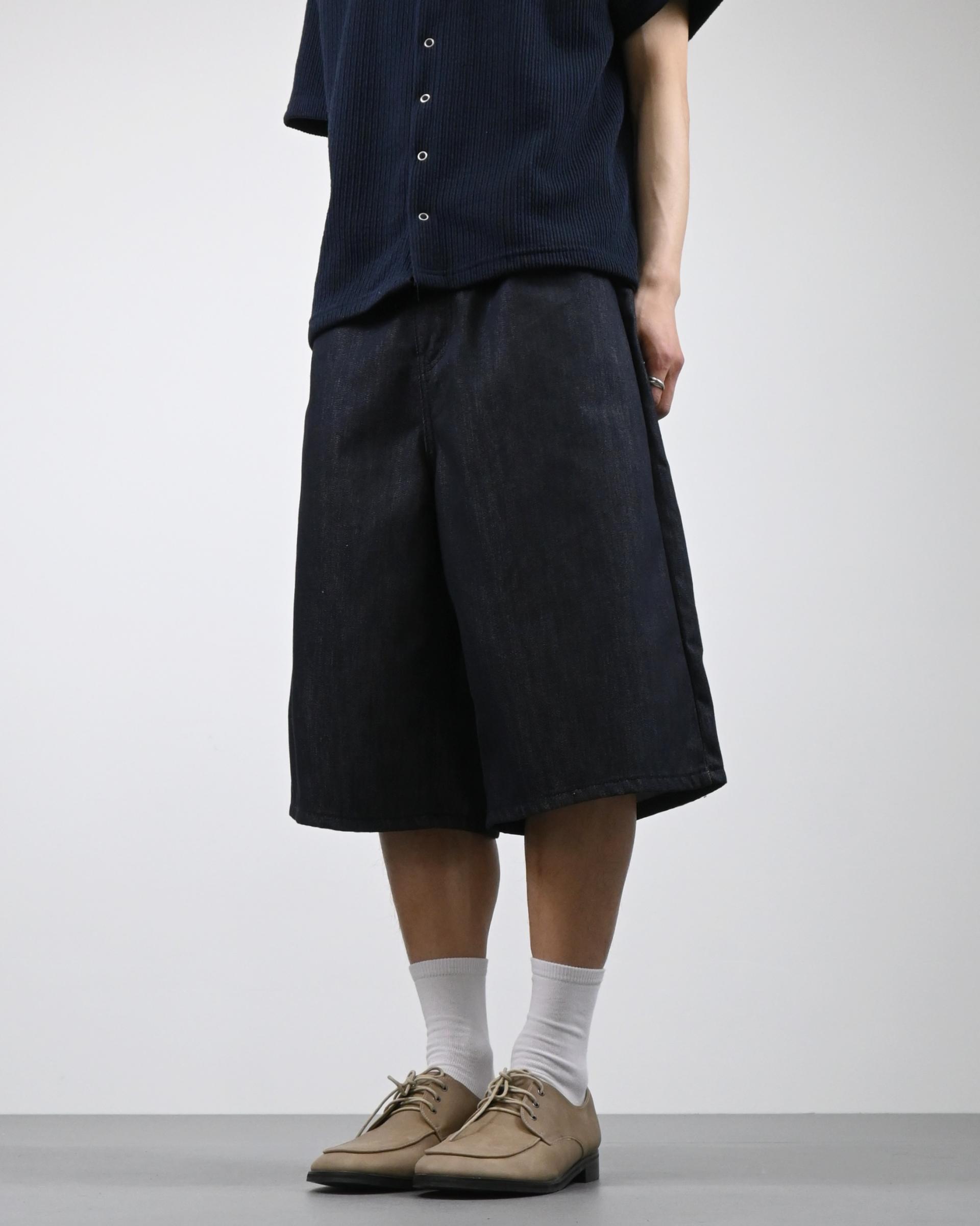 check pocket raw bermuda denim pants