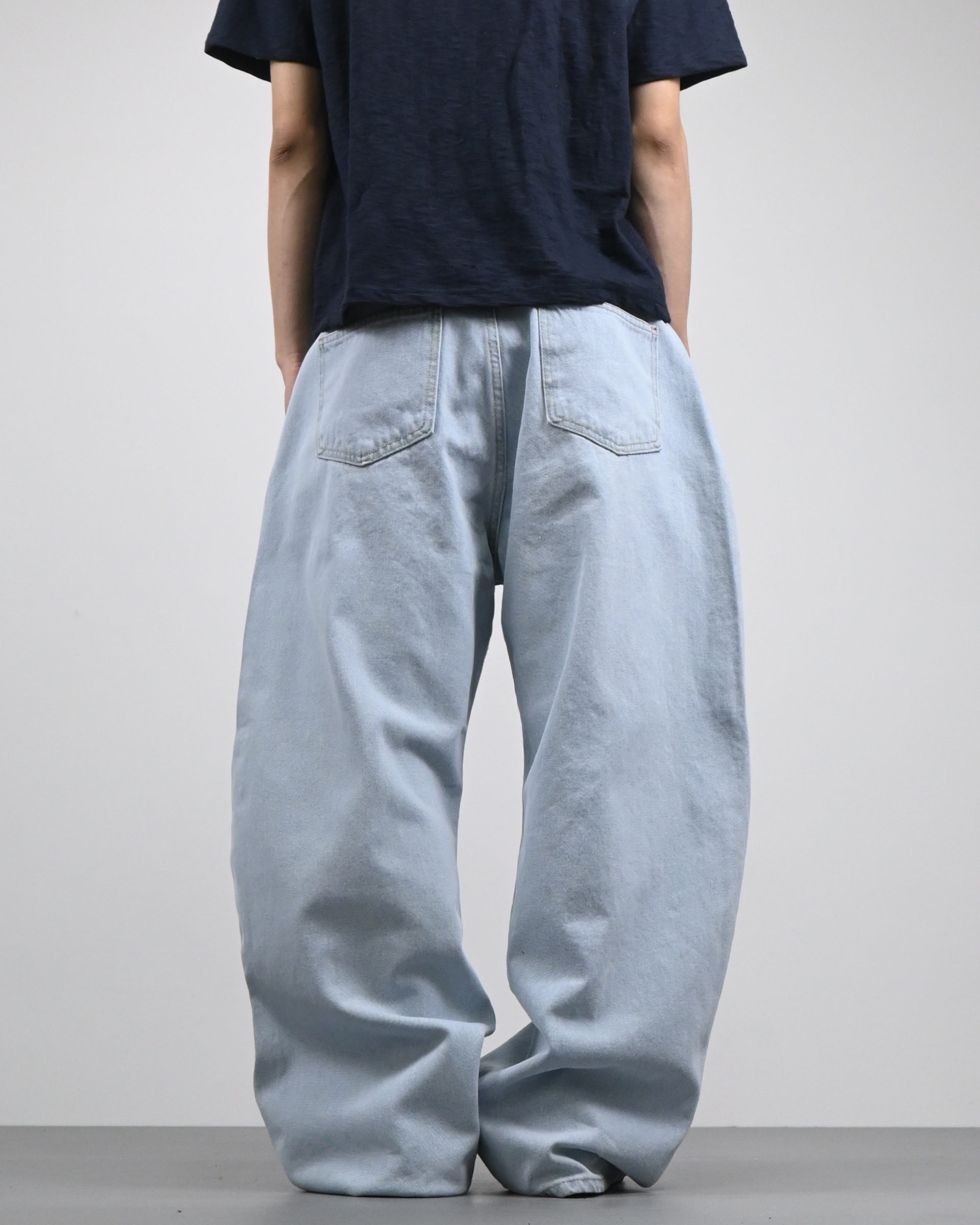 cream blue curved denim pants