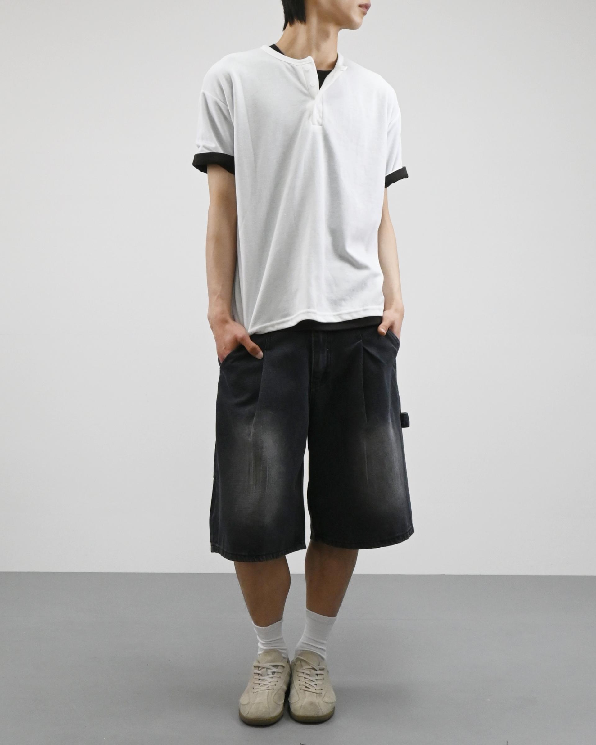one tuck carpenter bermuda denim pants