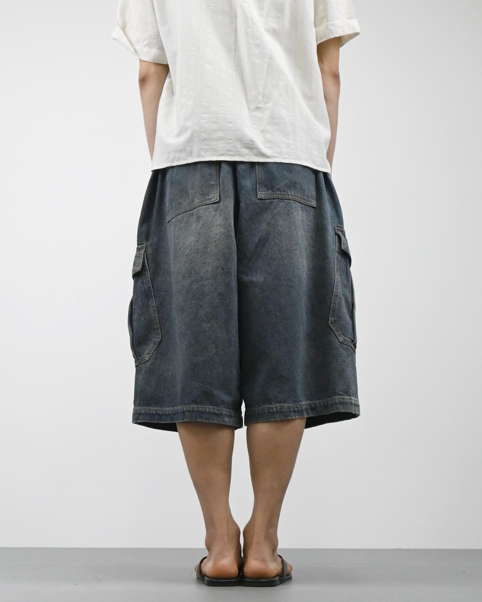 vintage washing cargo bermuda denim pants