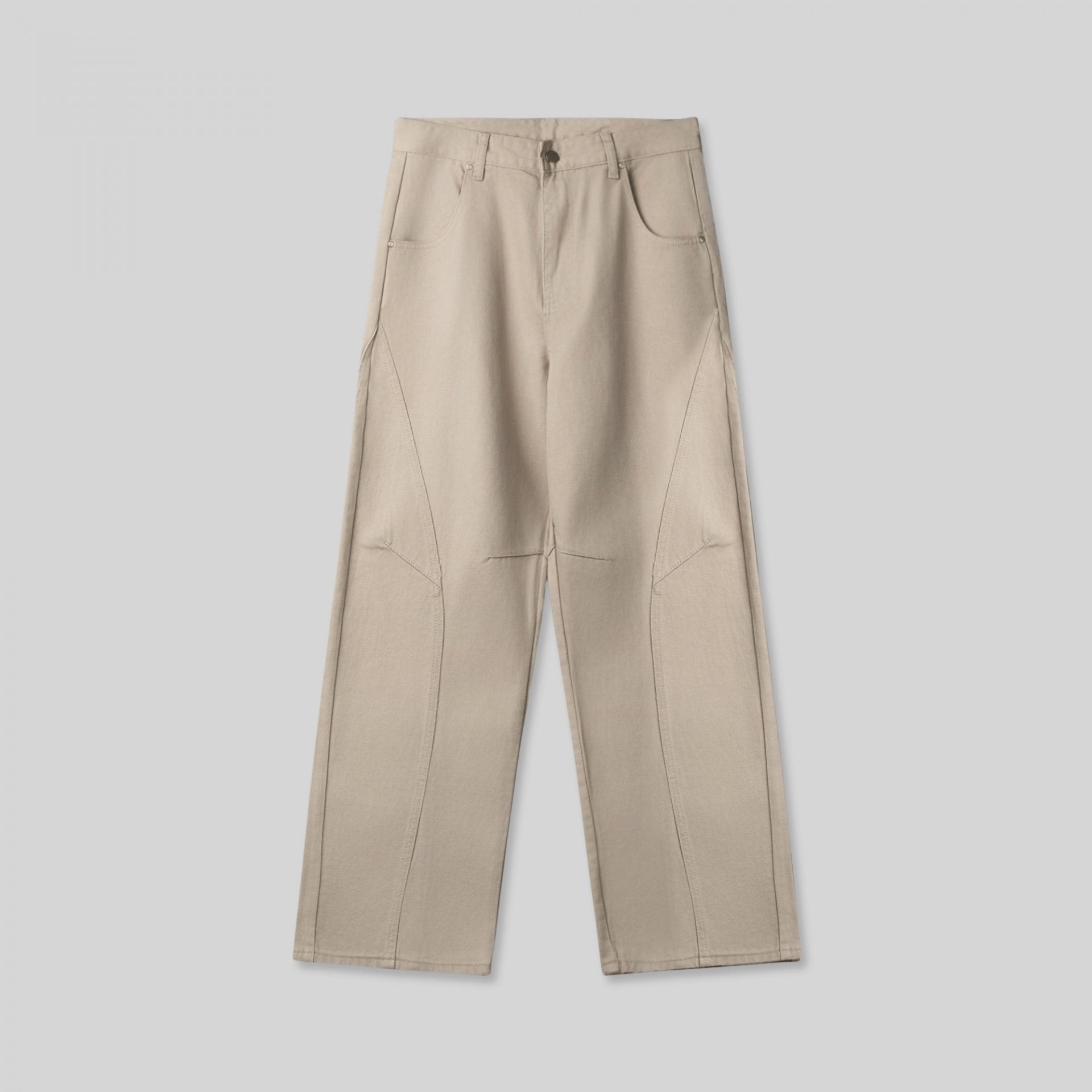 curved seam line cotton pants