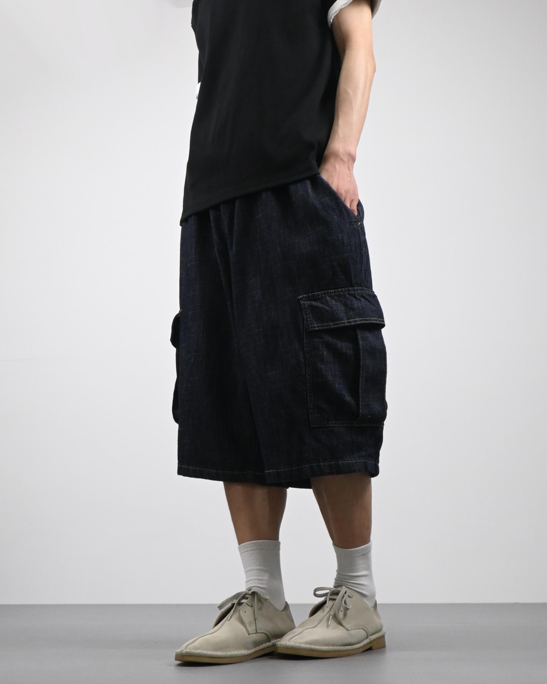 slub denim cargo bermuda pants