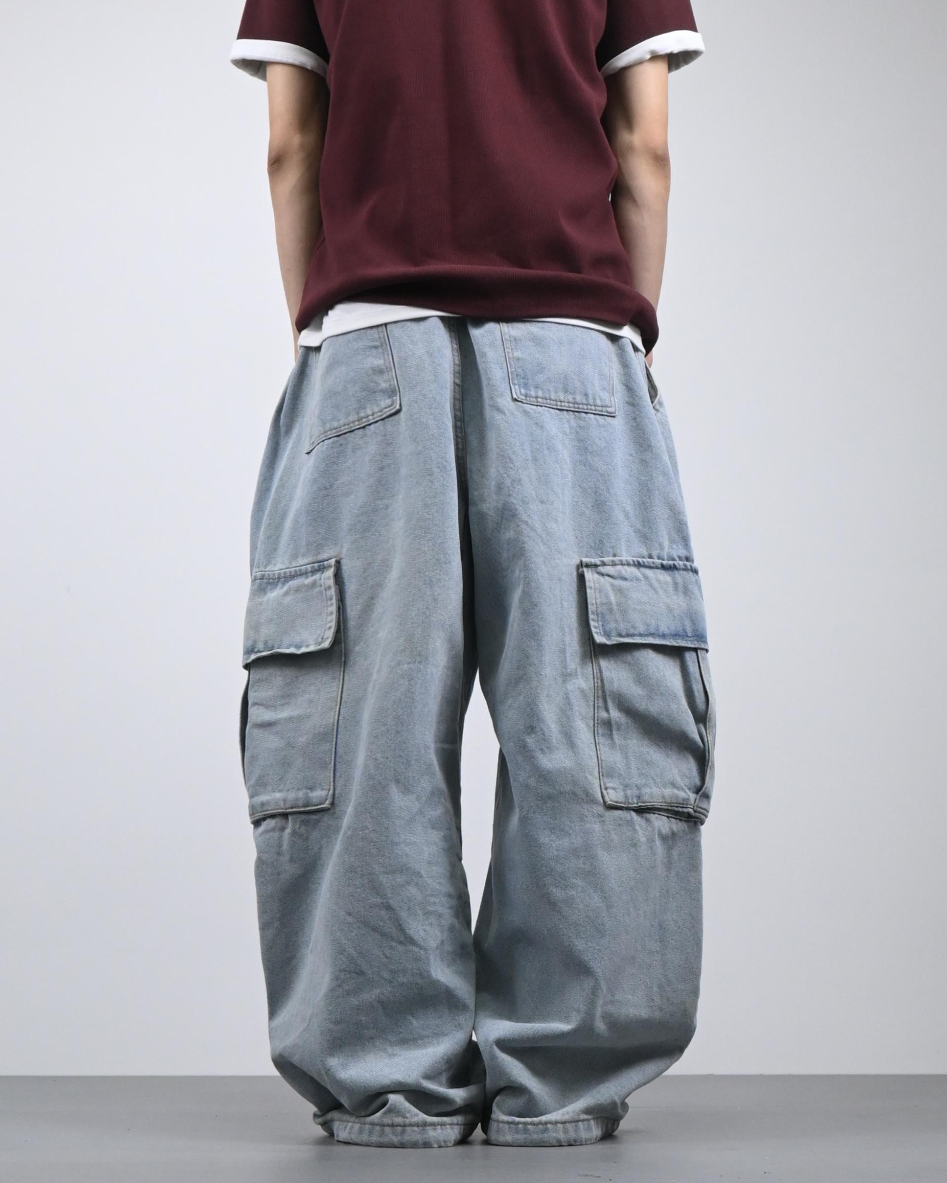 banding big cargo denim pants