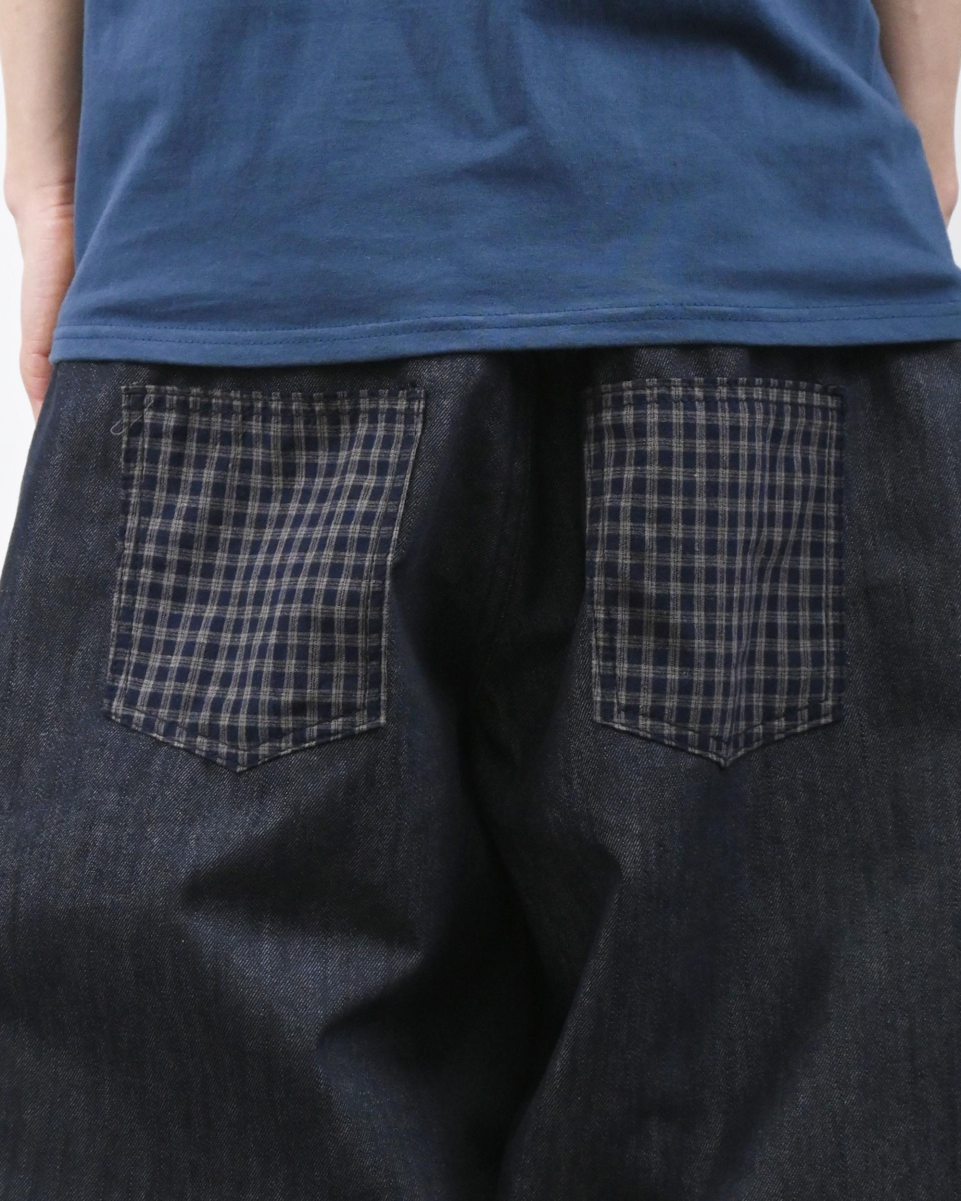 check pocket raw denim pants