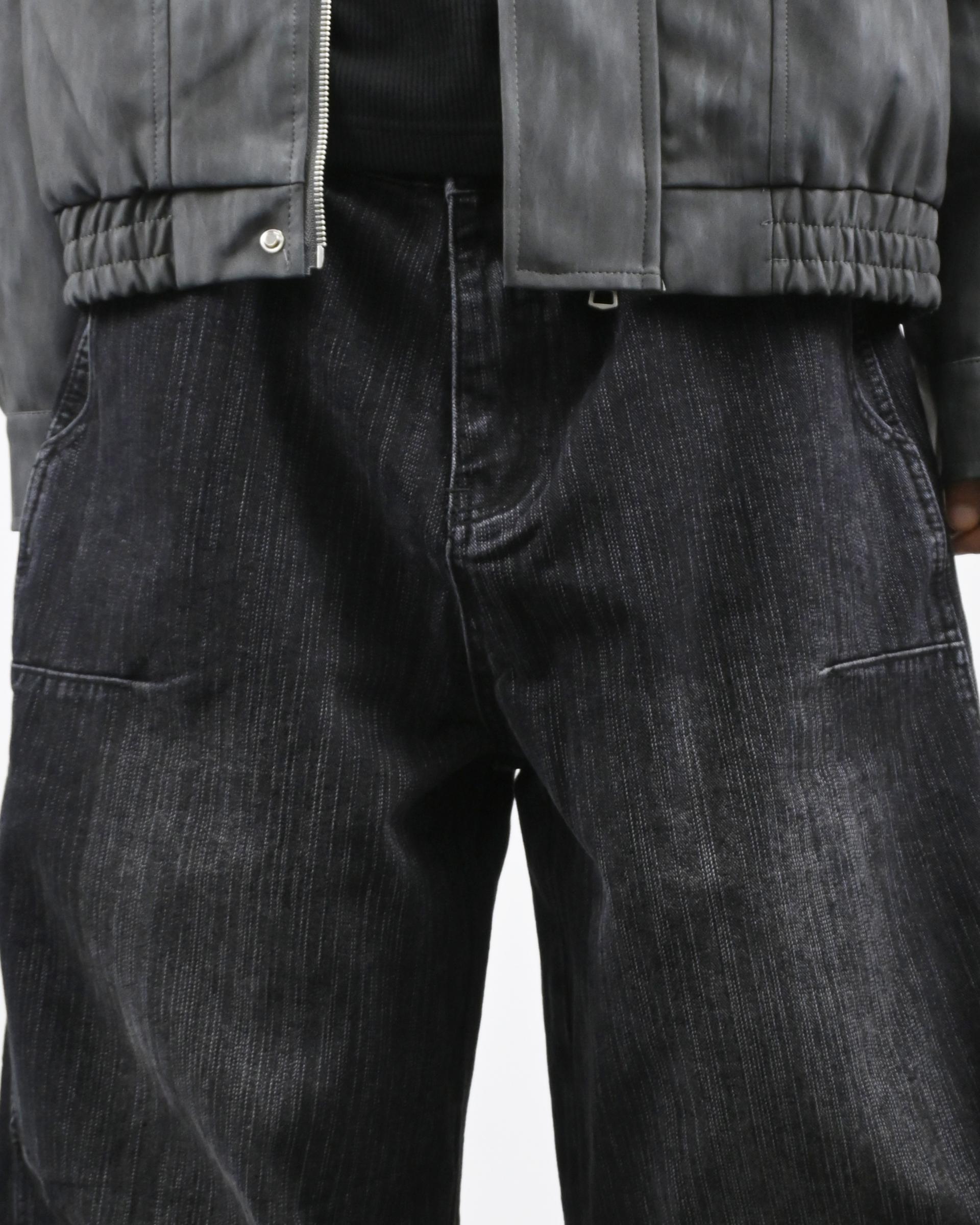 pin slub curved denim pants