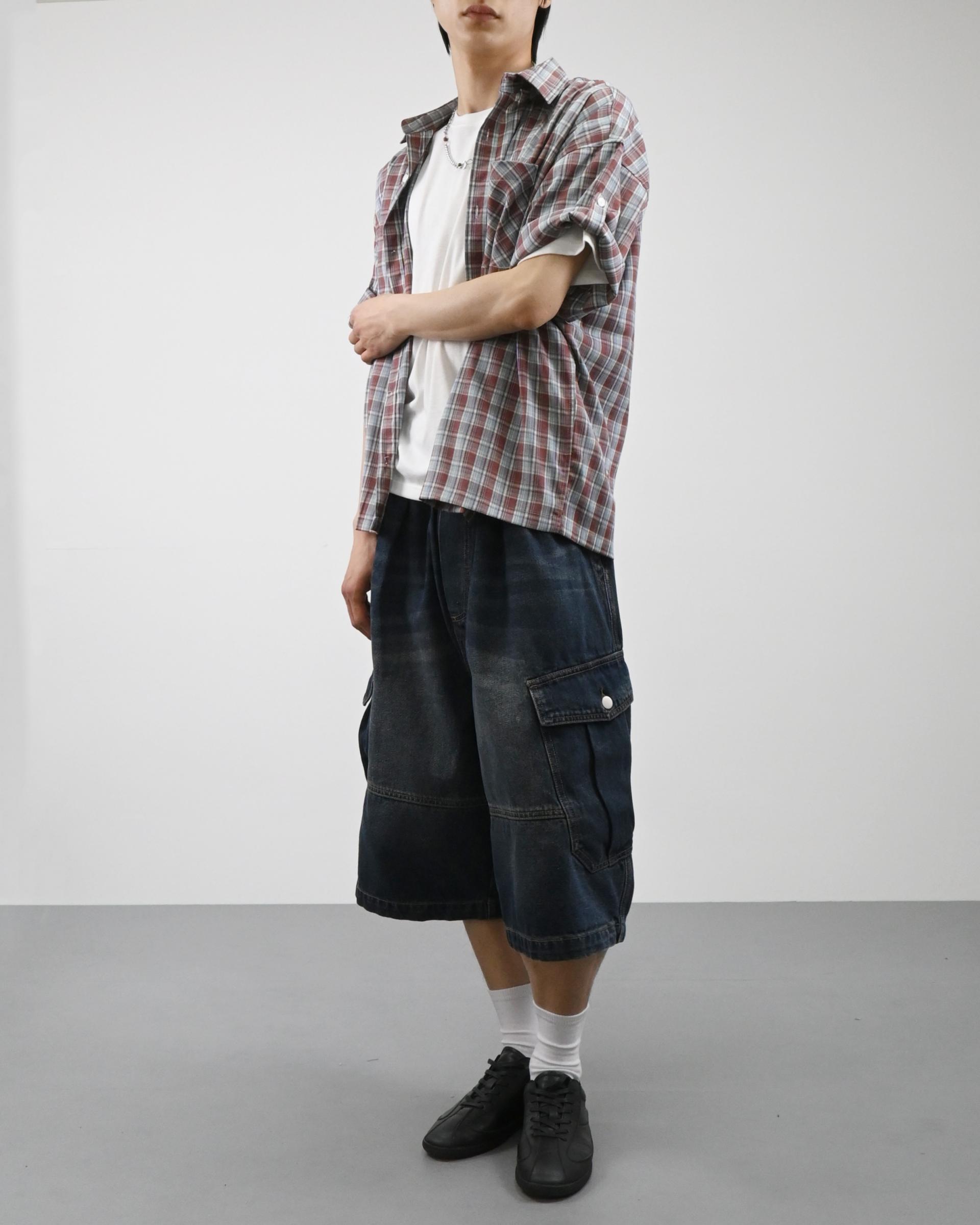 vintage washing cargo bermuda denim pants