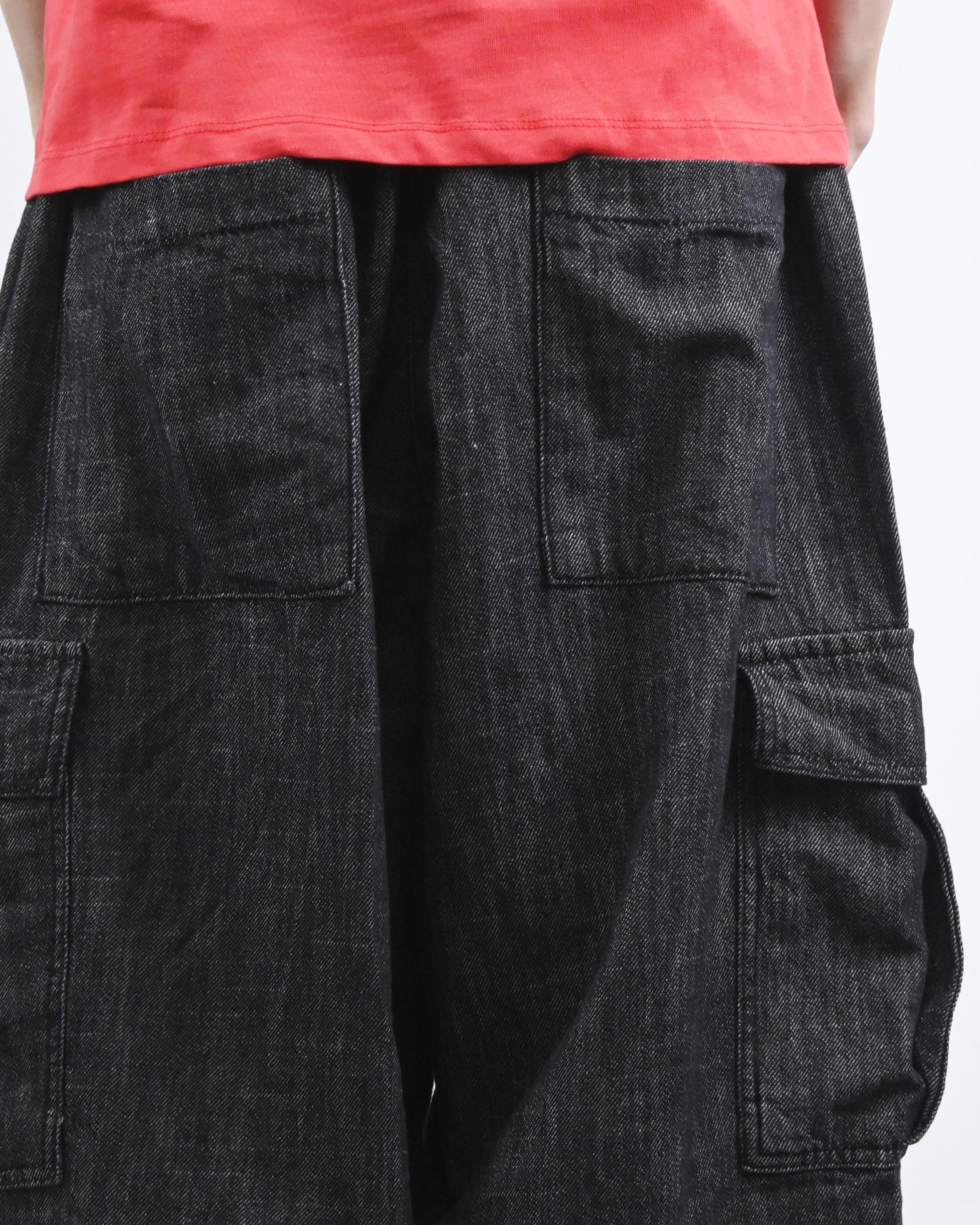slub denim cargo bermuda pants
