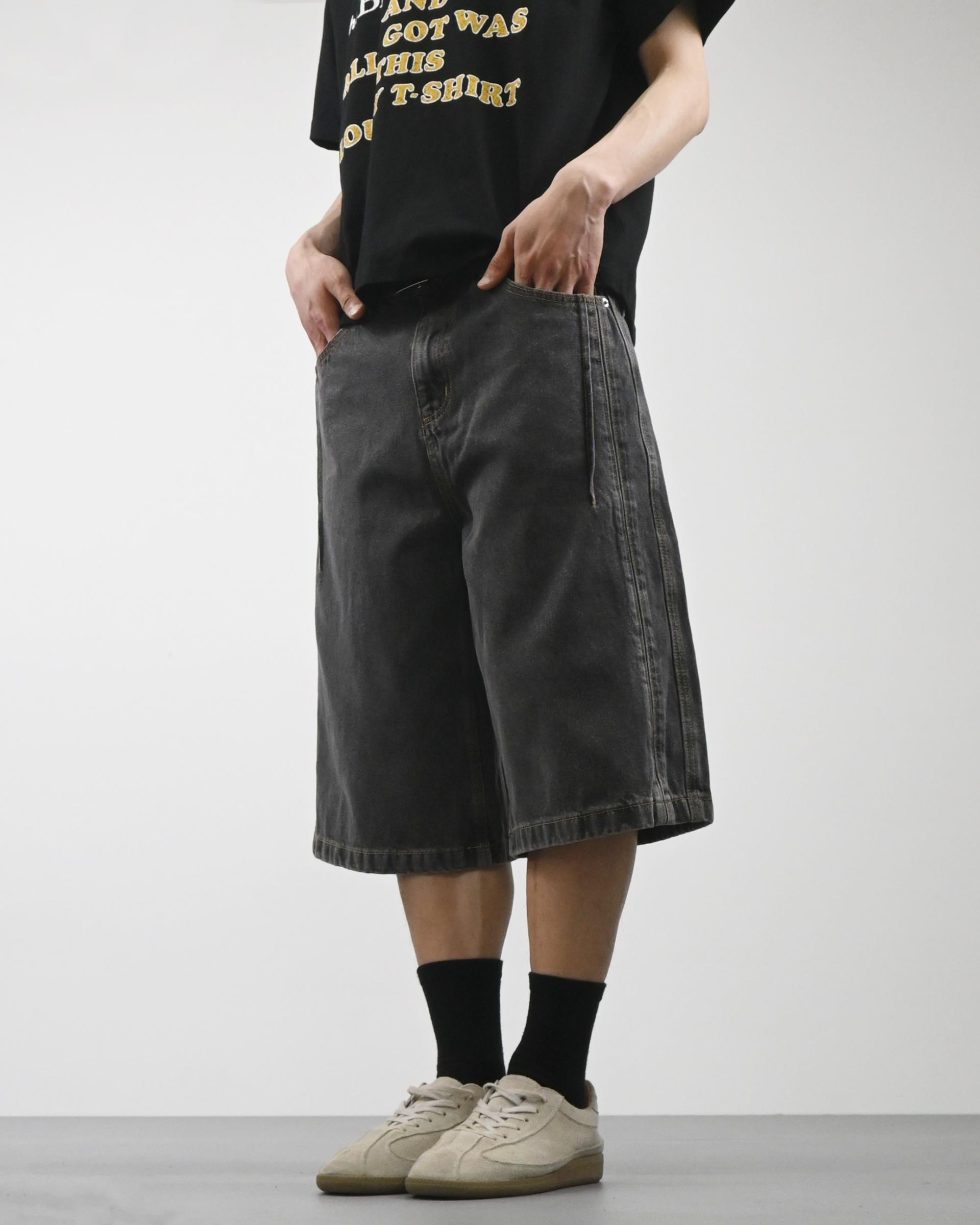 charcoal side line bermuda denim pants