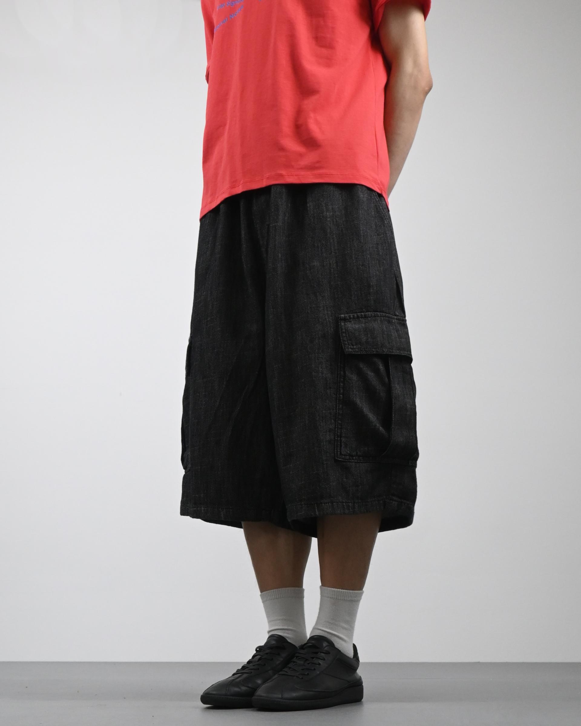 slub denim cargo bermuda pants