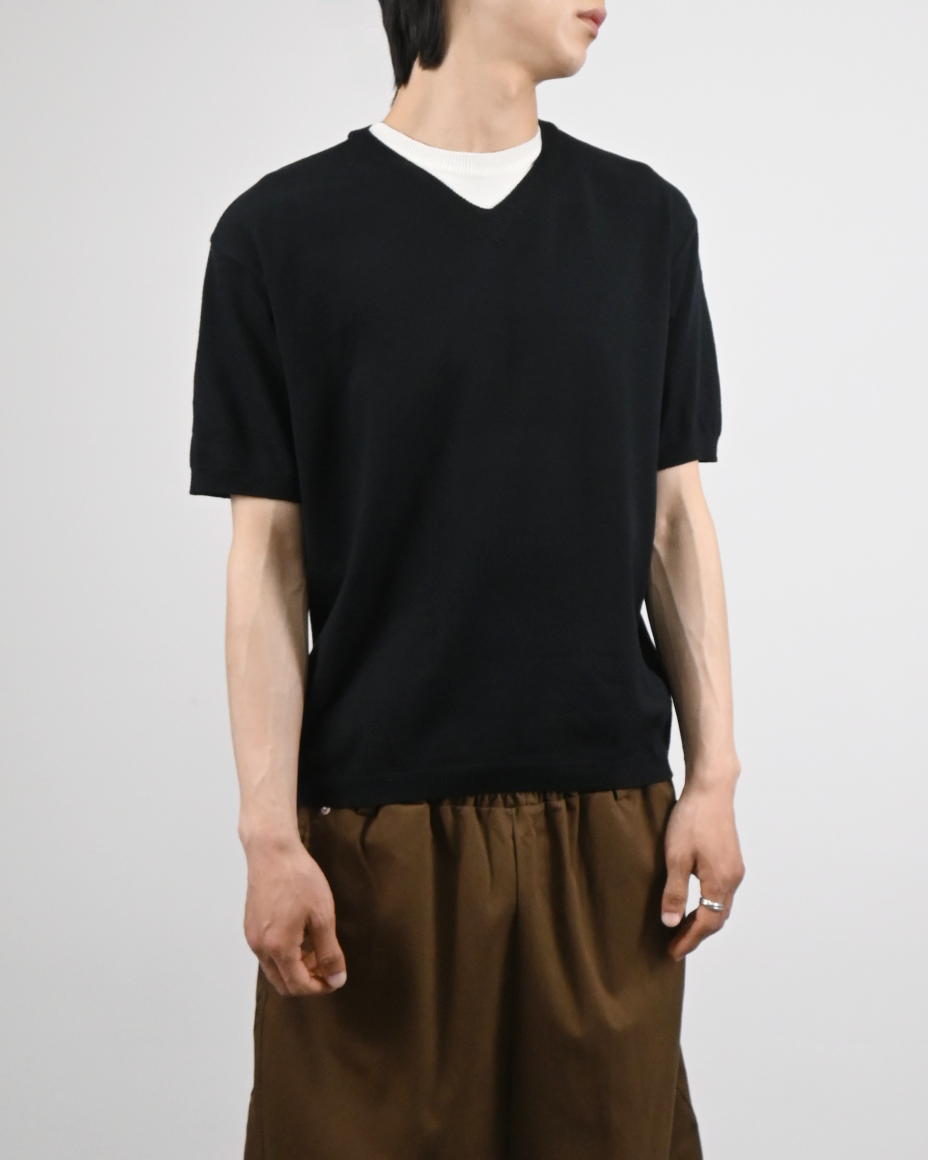 v-neck layered half knit