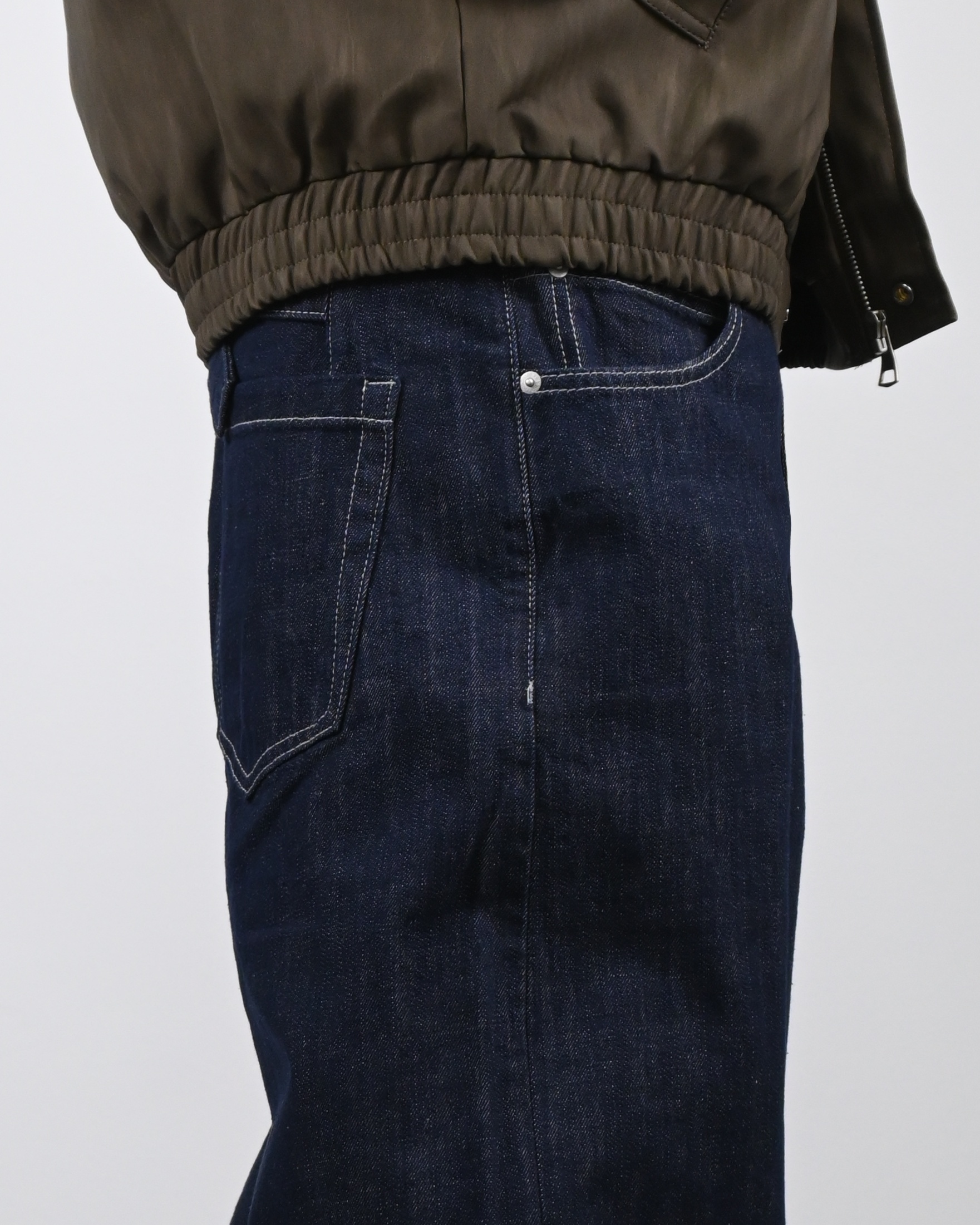 velcro deep indigo denim pants