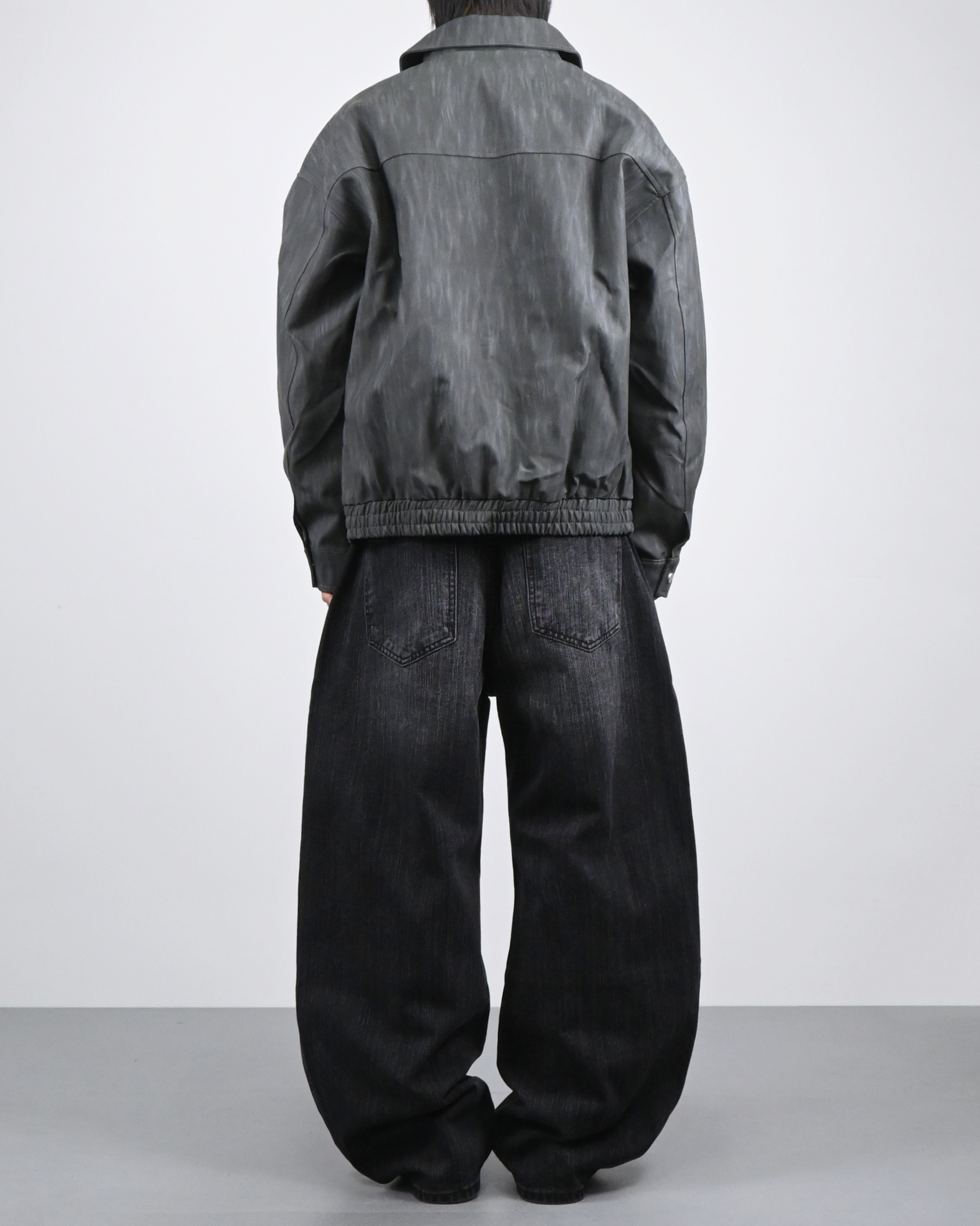 pin slub curved denim pants
