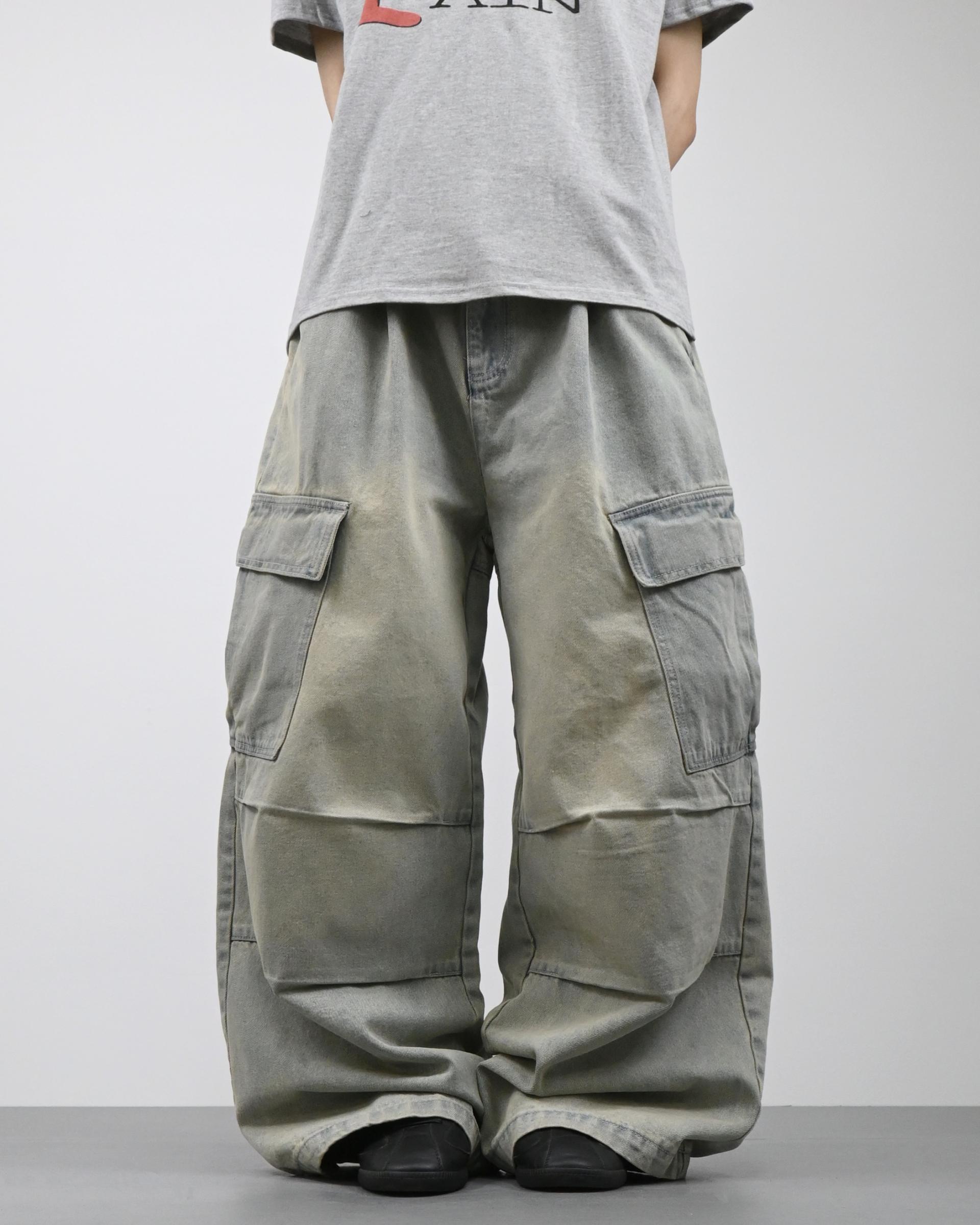 gray parachute denim cargo pants