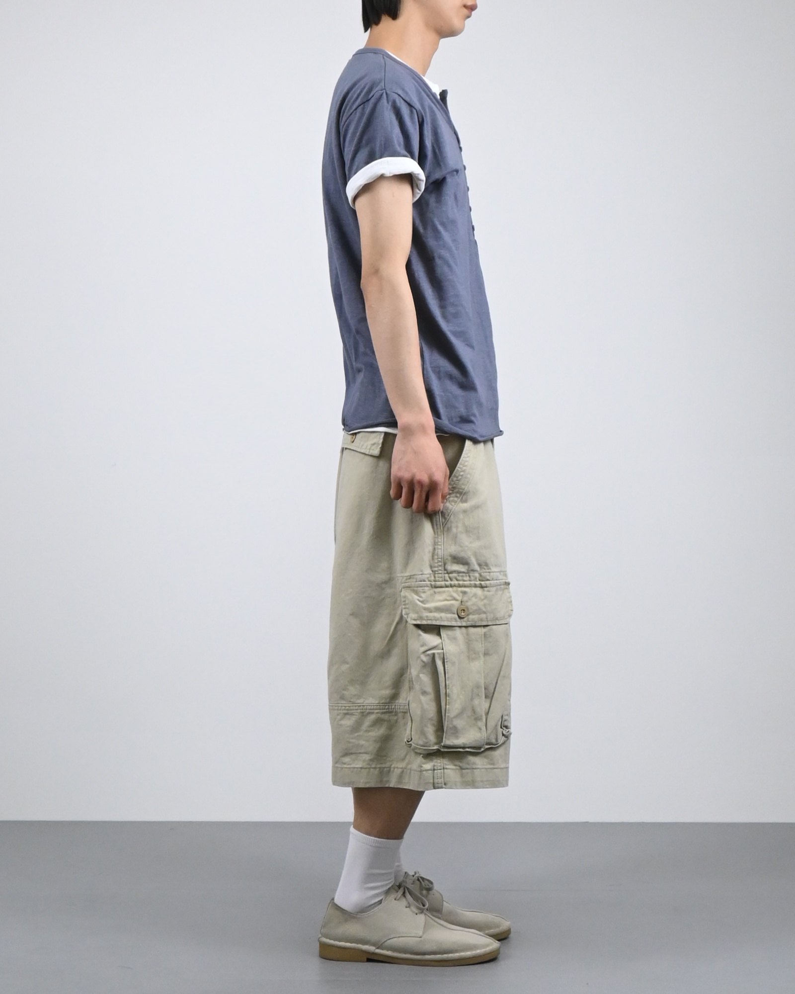 slub henley neck half t-shirt