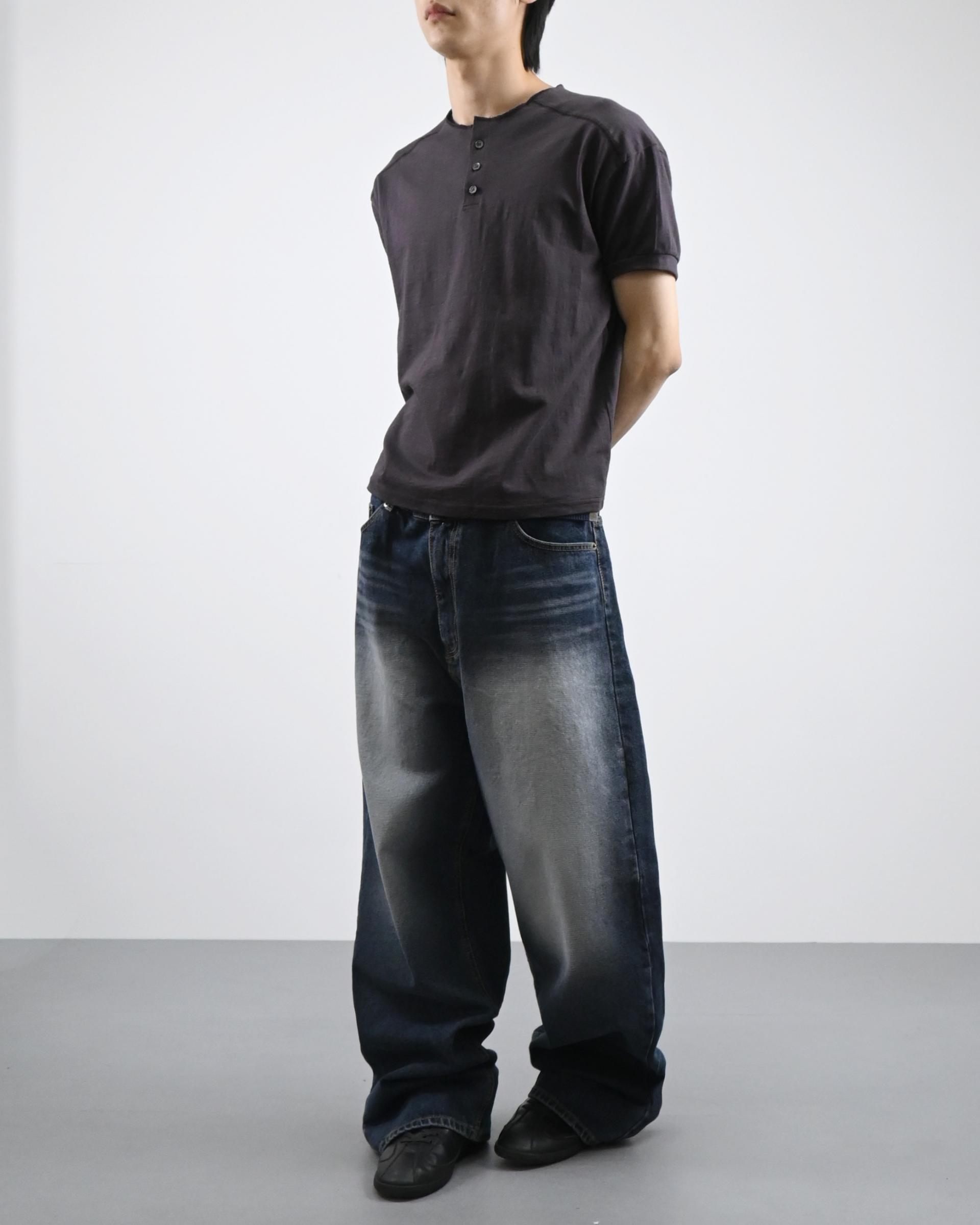 stitch henley neck half t-shirt